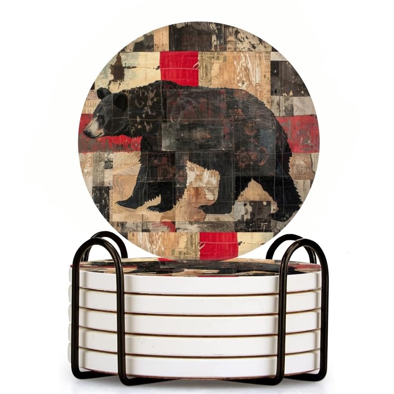 Set of 6 Ceramic Coasters with Holder B433