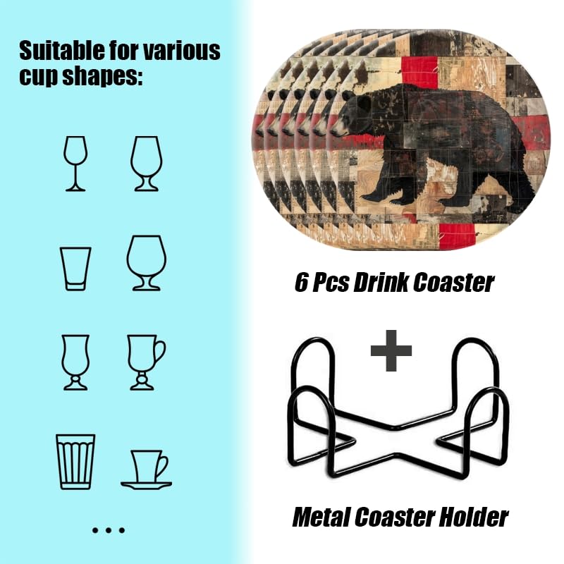 Set of 6 Ceramic Coasters with Holder B433