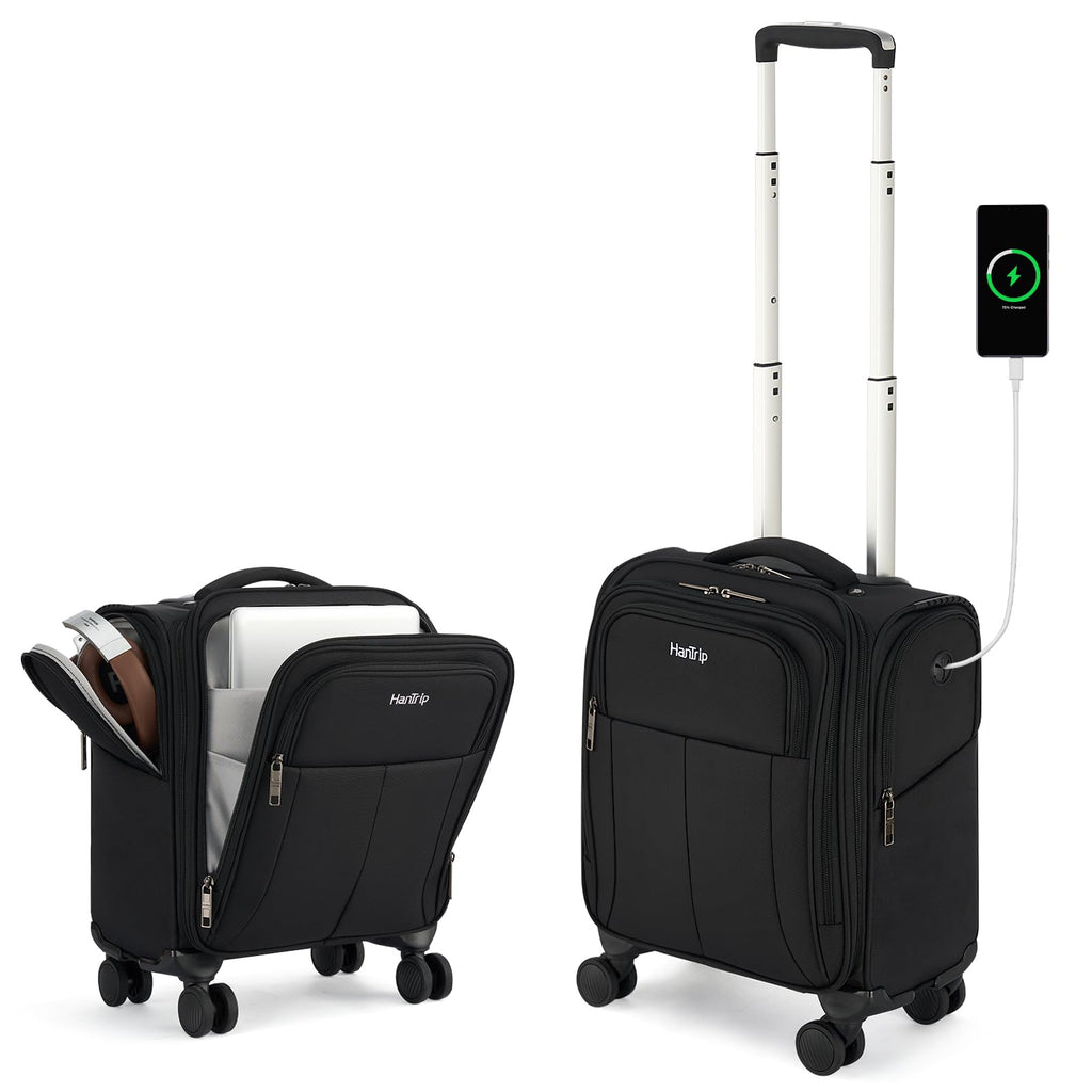 16 Inch Underseat Carry On Luggage with Spinner Wheels, Black P128