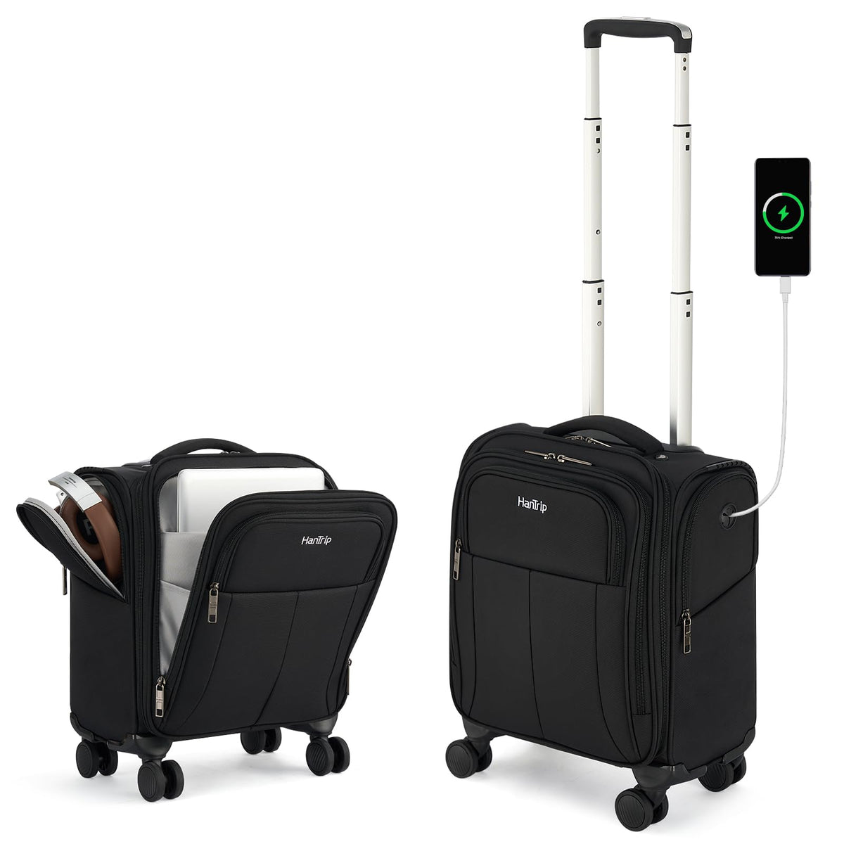 16 Inch Underseat Carry On Luggage with Spinner Wheels, Black P128