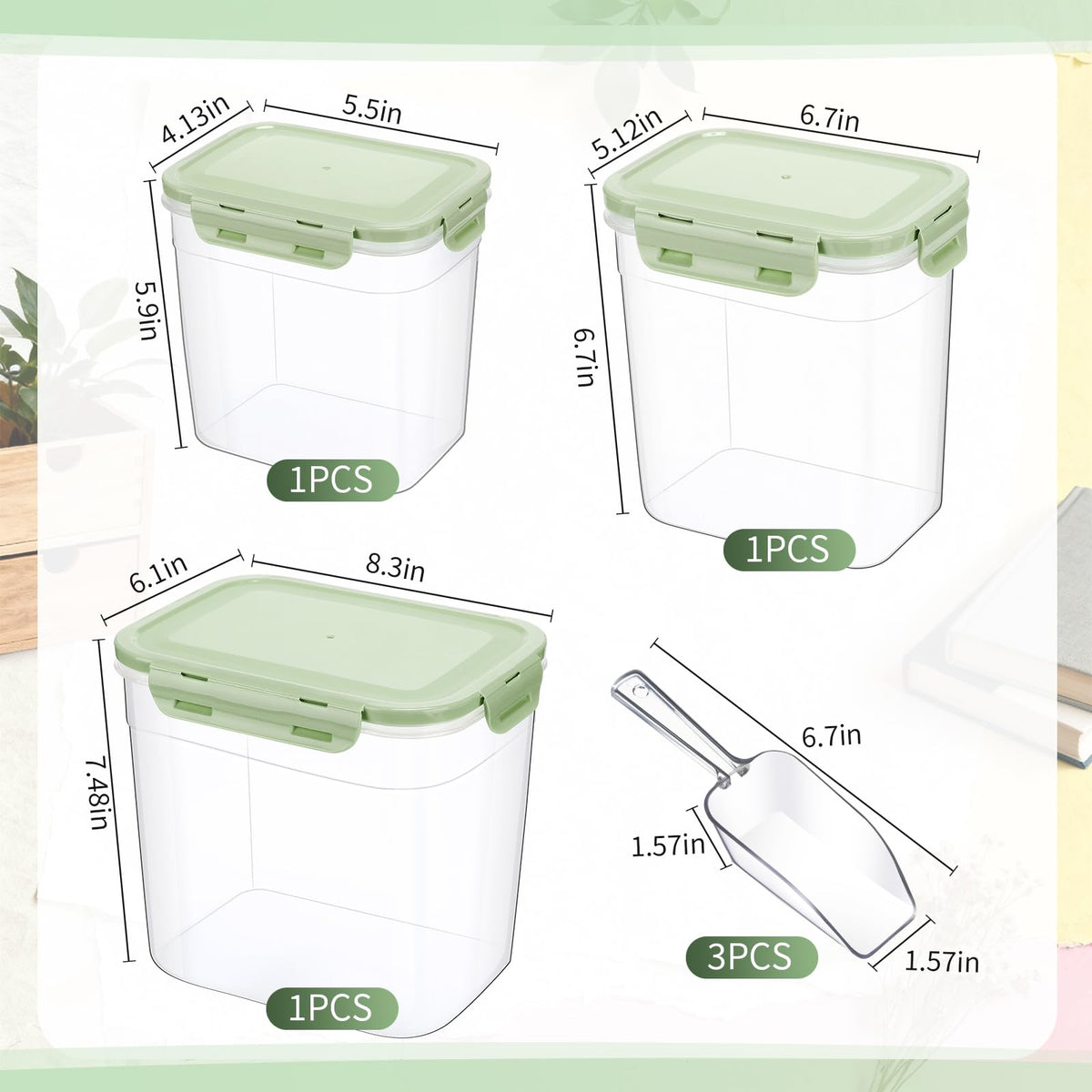 6 Pcs Dog and Cat Food Storage Containers with 2 Scoops N982