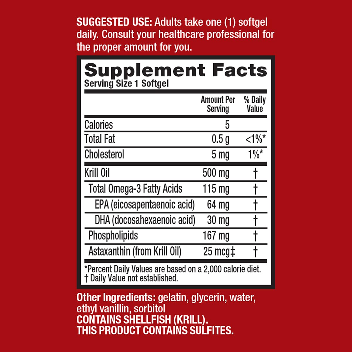 500mg Omega-3 Krill Oil Softgels 80 Count 2 Pack X12134