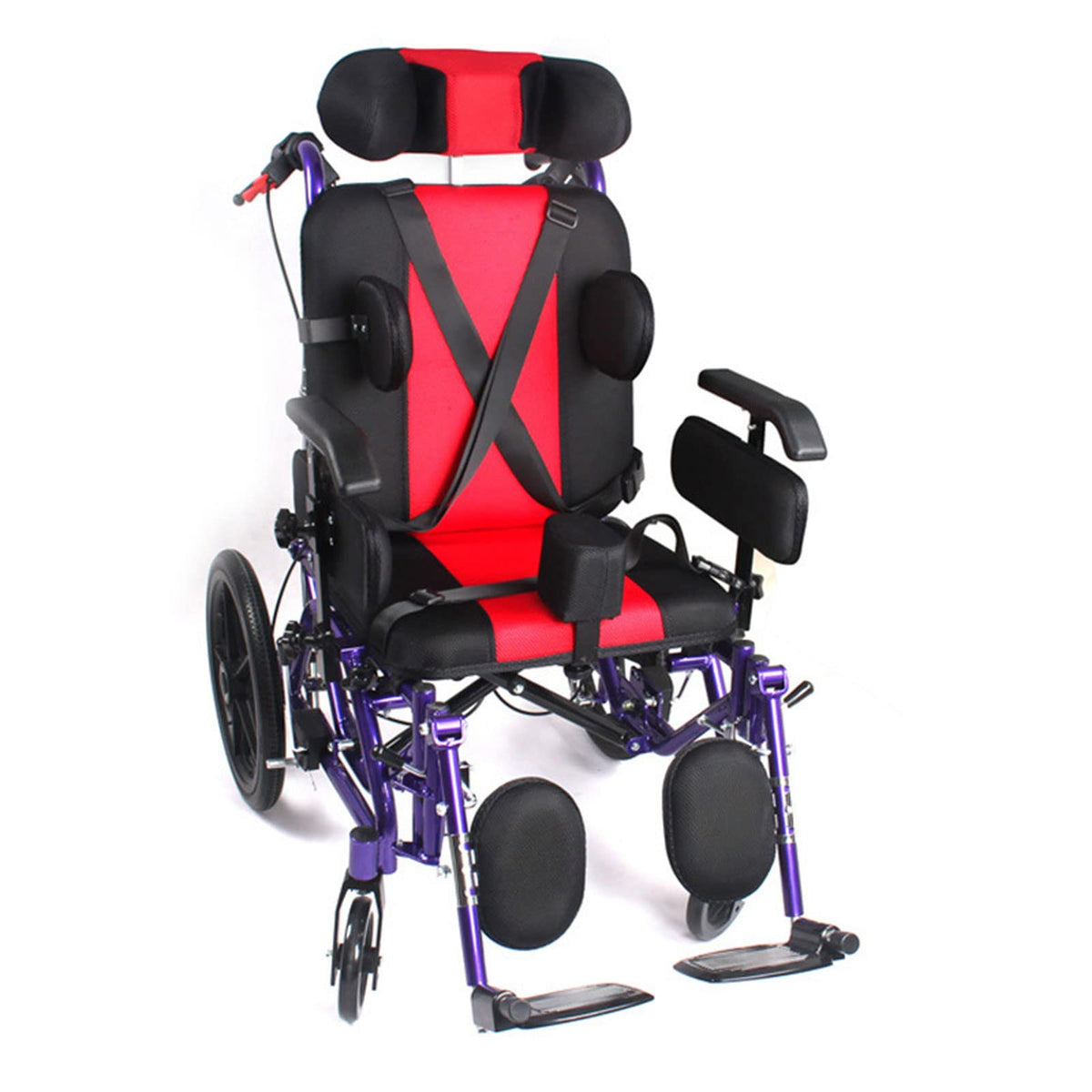 Lightweight Transport Wheelchair with Handbrakes, Flip Back Detachable Full Arms and Elevating Leg Rest X2623