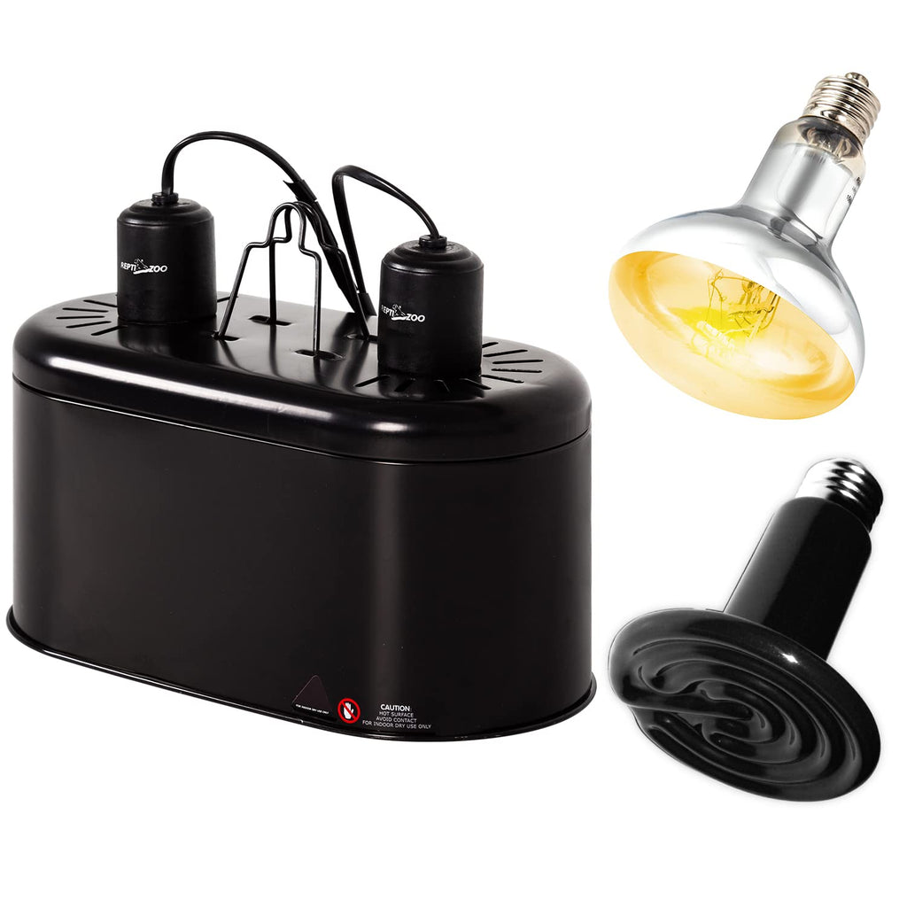 Dual Reptile Light Fixture Heat Lamp Combo Pack 100W UVA UVB Basking Spot Bulb Ceramic Heat Emitter V395