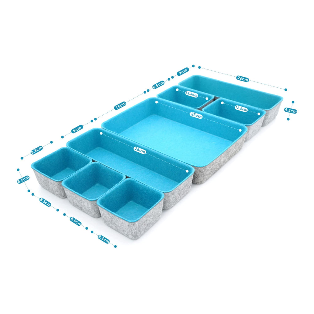 Felt Desk Drawer Organizer 8pc Turquoise Storage Bins V1621