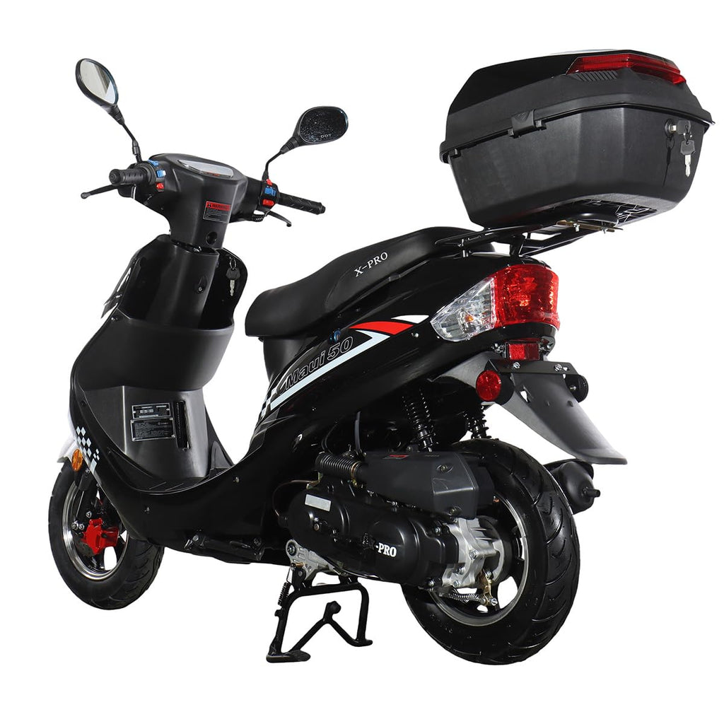 50 Gas Moped with 10" Aluminum Wheels, Rear Trunk, Electric/Kick Start, Black K18506