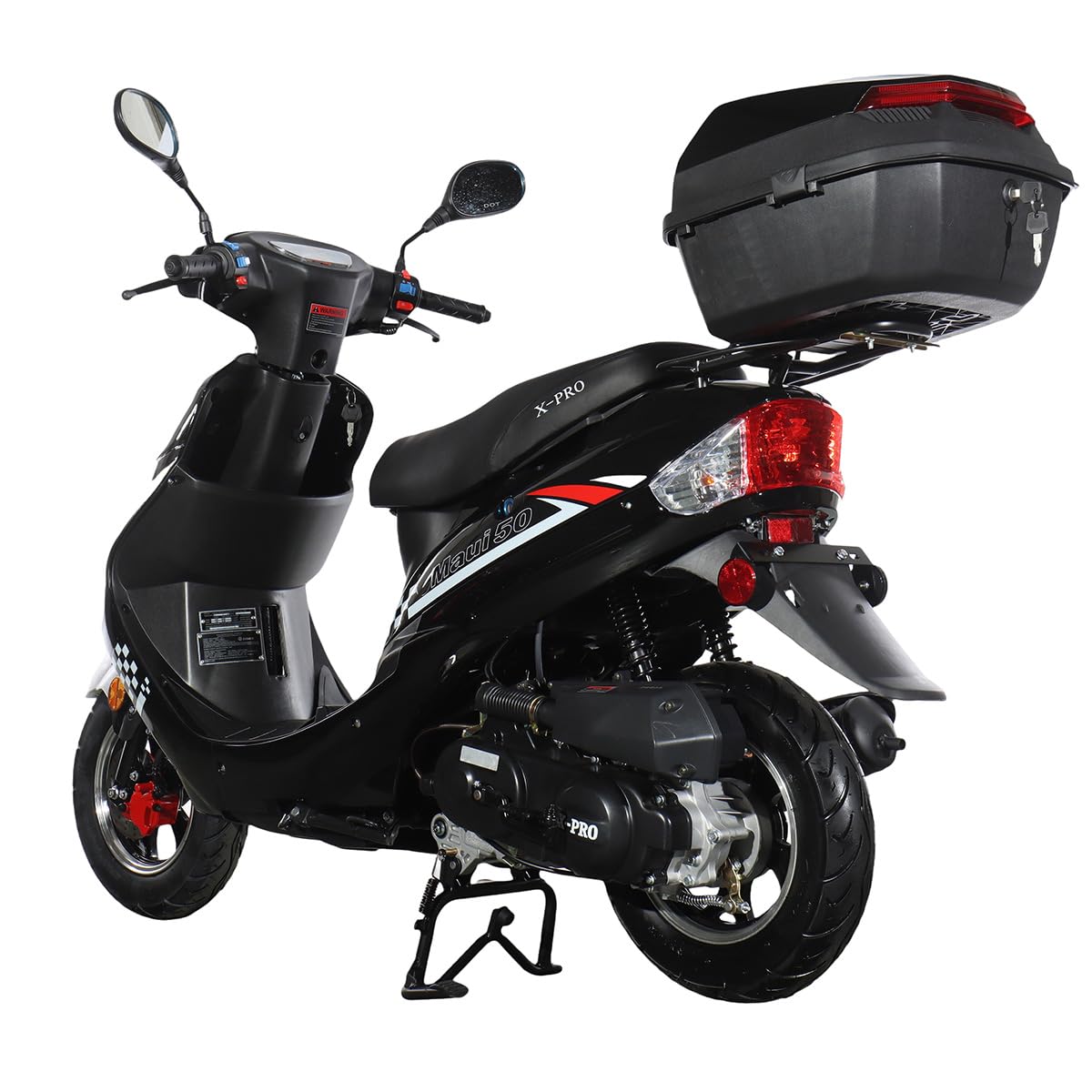 50 Gas Moped with 10" Aluminum Wheels, Rear Trunk, Electric/Kick Start, Black K18506