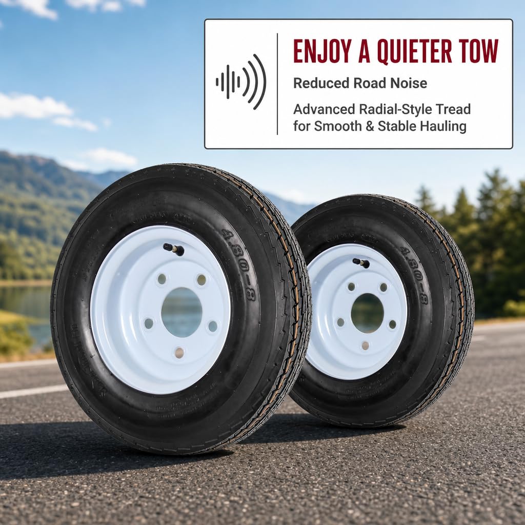 2-Pack Trailer Tire Rim Assembly 4.80-8 5 Lug White V93652