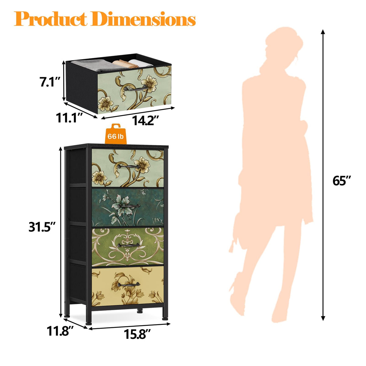 4 Drawer Fabric Dresser S299
