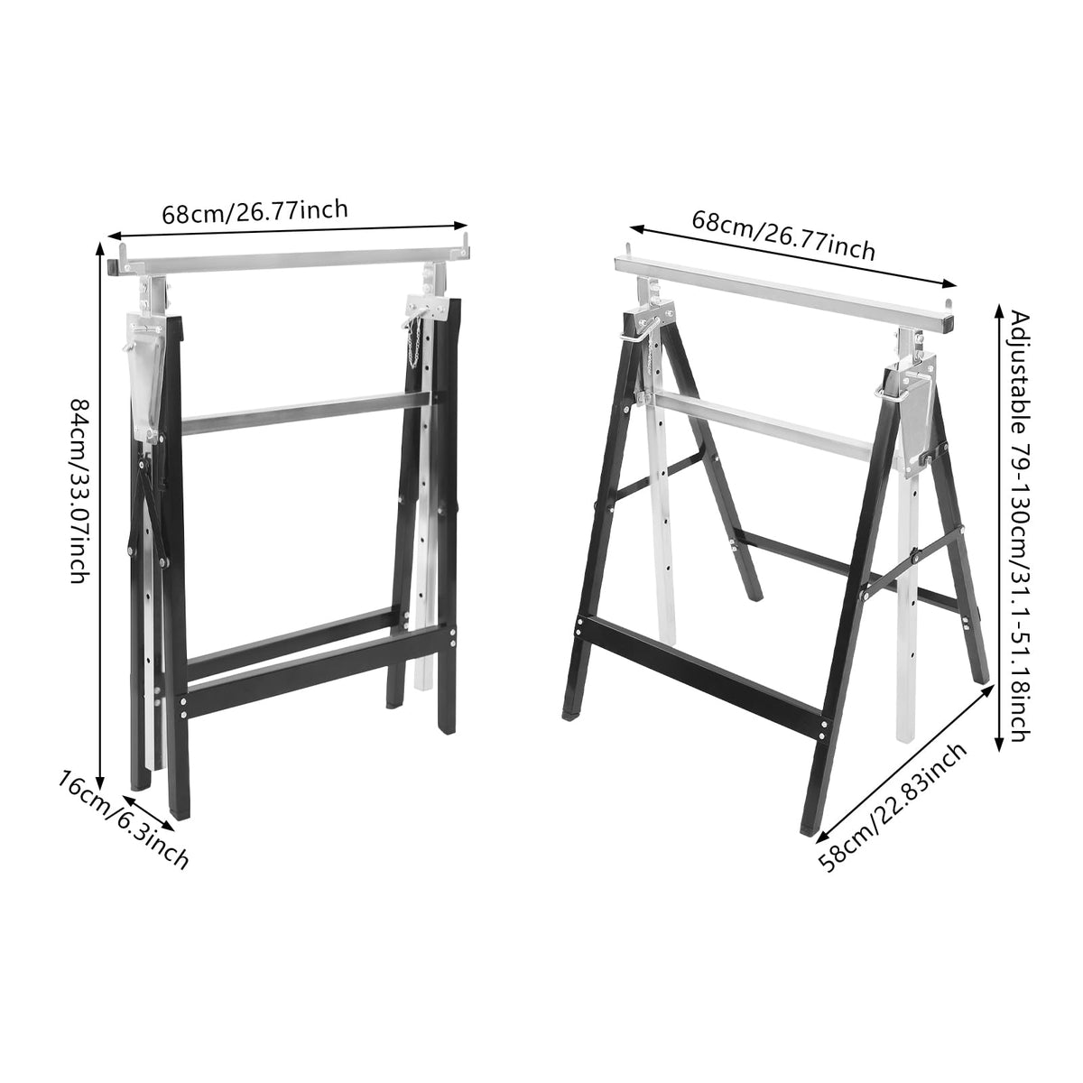 Foldable Steel 2 Pack Adjustable Height Saw Horses O93318