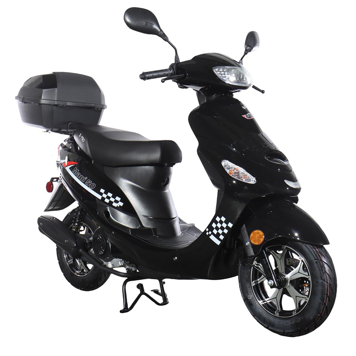 50 Gas Moped with 10" Aluminum Wheels, Rear Trunk, Electric/Kick Start, Black K18506