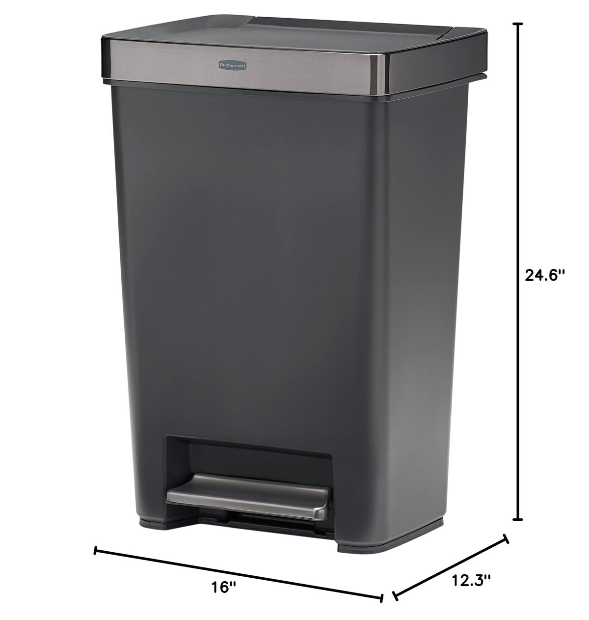 12.4 Gallon Charcoal Step-On Trash Can with Stainless Steel Rim C197507