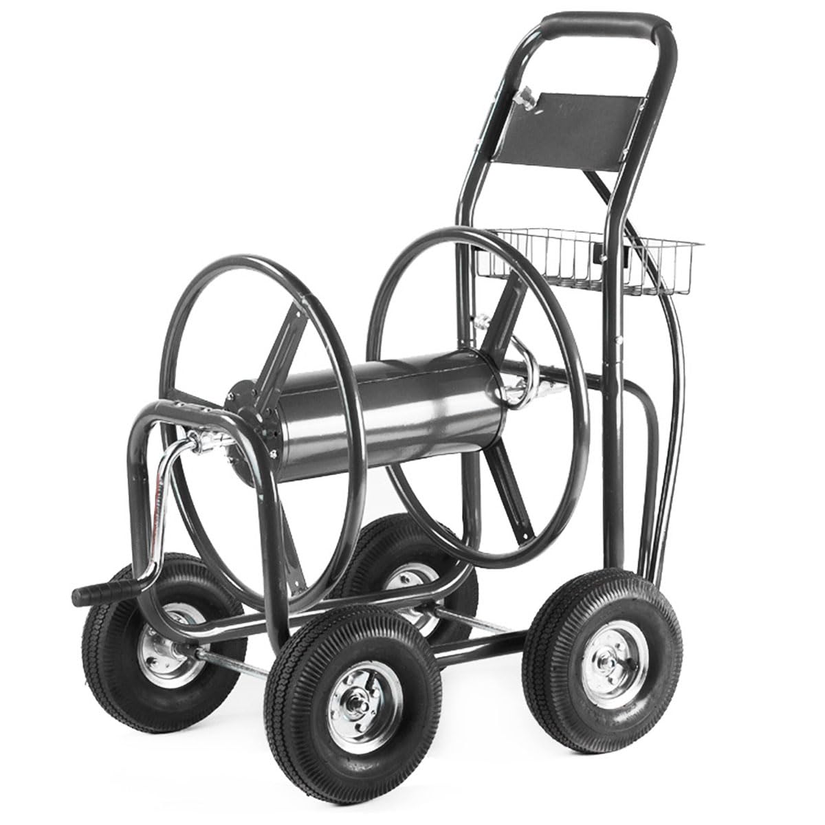 Hose Reel Cart with Wheels, 300-Feet Capacity, Grey P245