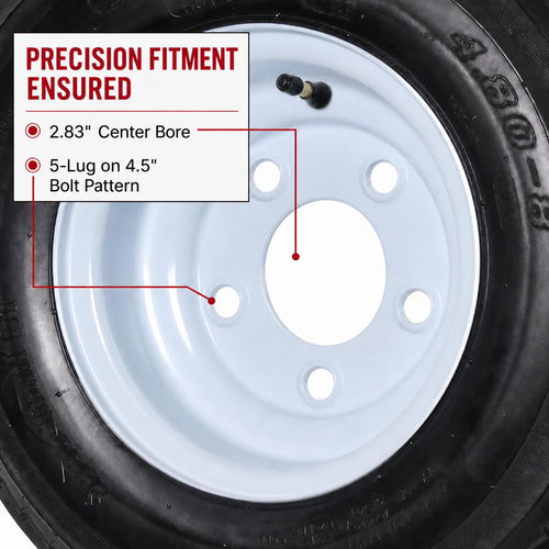 2-Pack Trailer Tire Rim Assembly 4.80-8 5 Lug White V93652