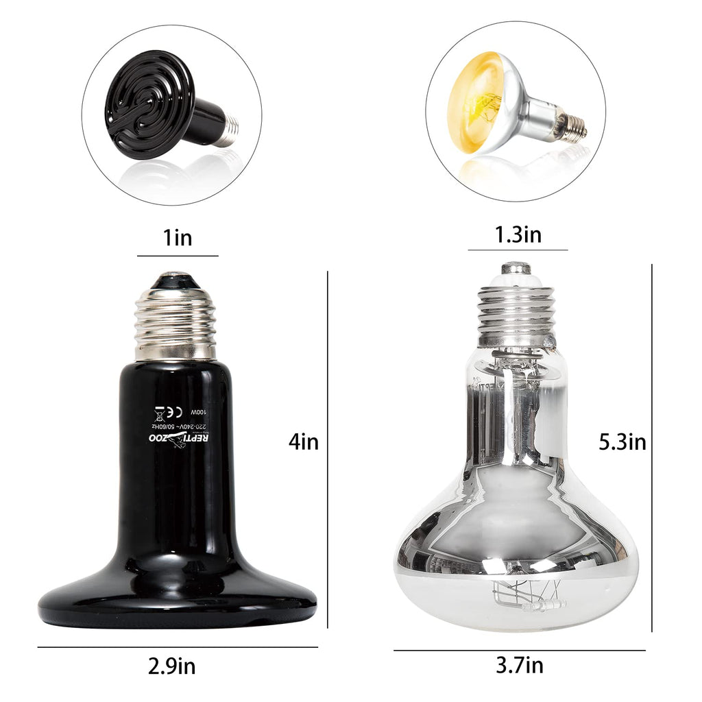 Dual Reptile Light Fixture Heat Lamp Combo Pack 100W UVA UVB Basking Spot Bulb Ceramic Heat Emitter V395