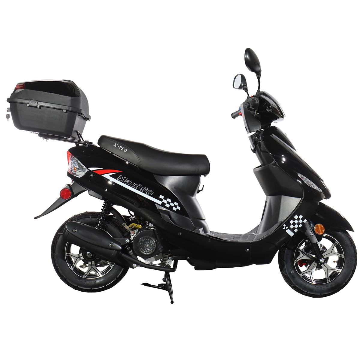 50 Gas Moped with 10" Aluminum Wheels, Rear Trunk, Electric/Kick Start, Black K18506