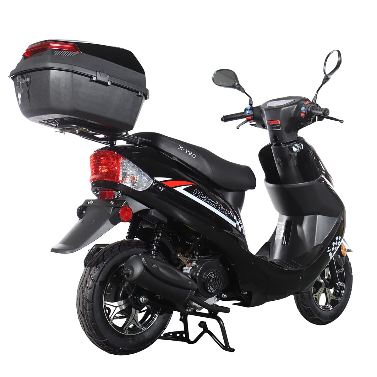 50 Gas Moped with 10" Aluminum Wheels, Rear Trunk, Electric/Kick Start, Black K18506