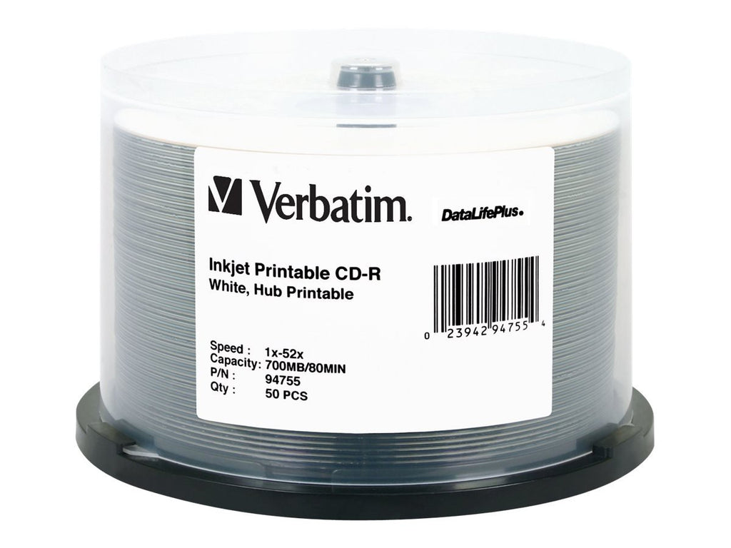 700MB 52X White Inkjet Printable CD-R 50pk Spindle H826331