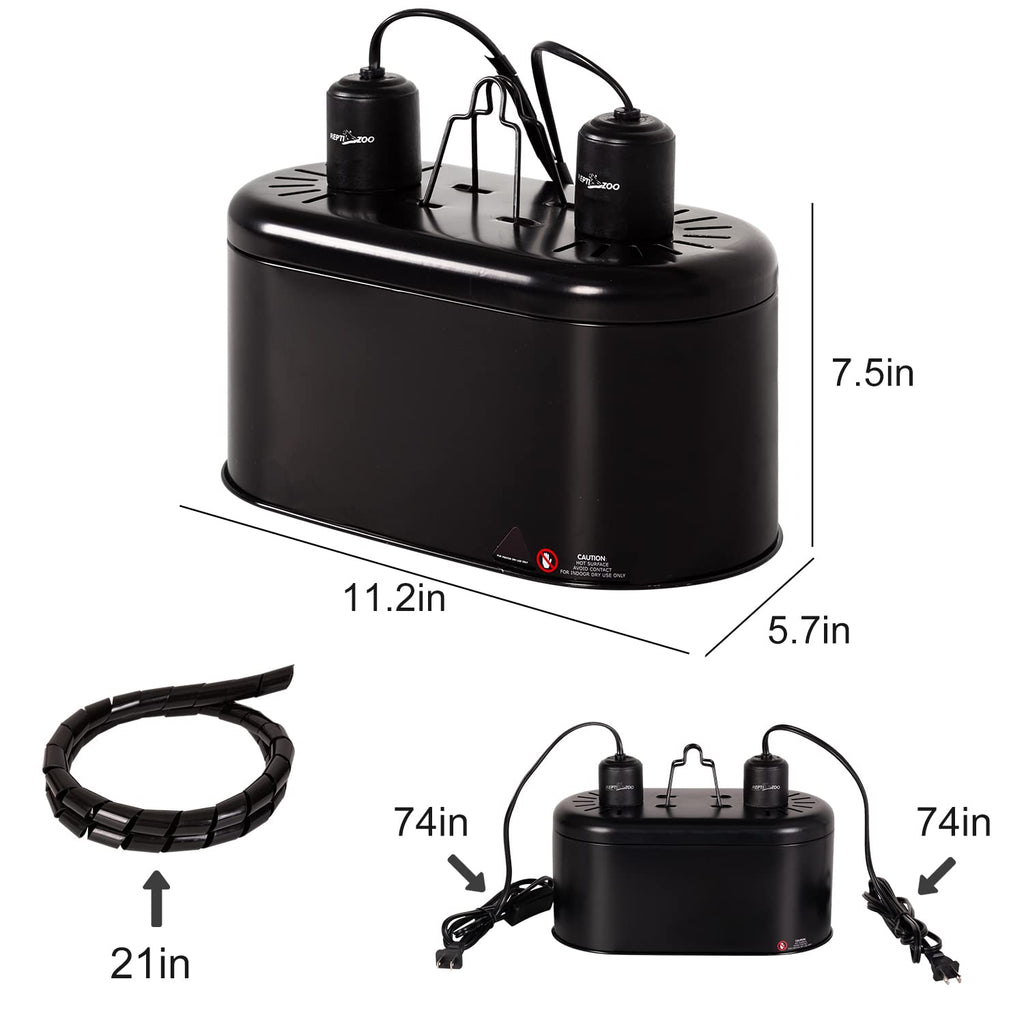 Dual Reptile Light Fixture Heat Lamp Combo Pack 100W UVA UVB Basking Spot Bulb Ceramic Heat Emitter V395