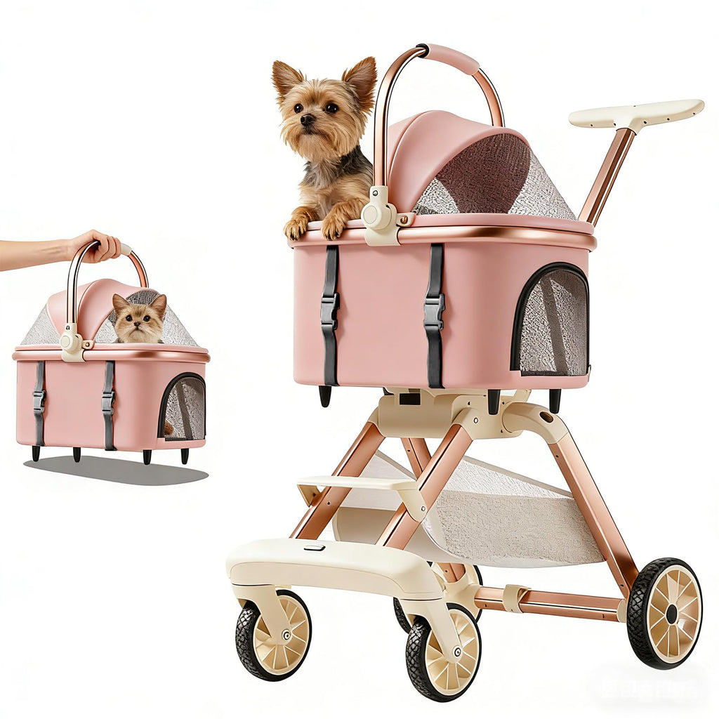 Pink Pet Stroller with One-Touch Brake C174203