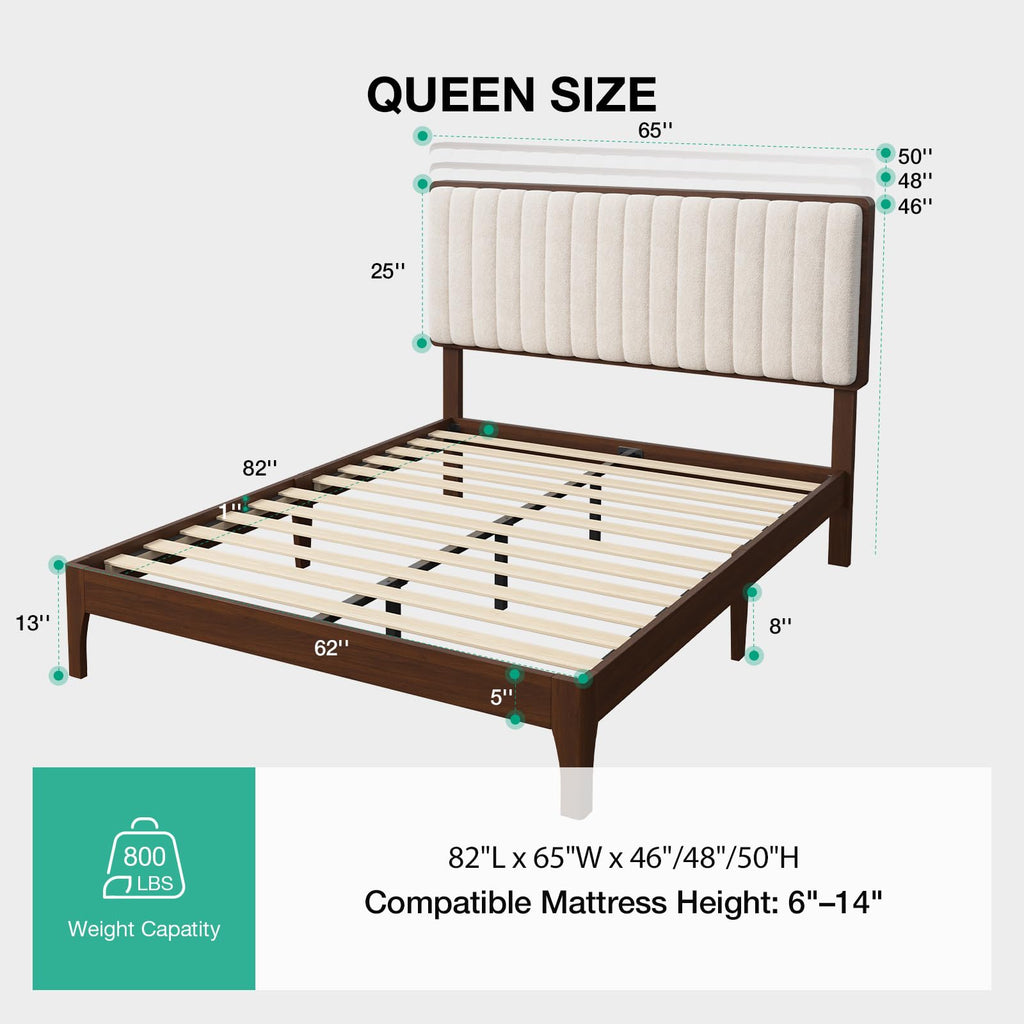 Queen Size Upholstered Bed Frame with Adjustable Headboard Y47897