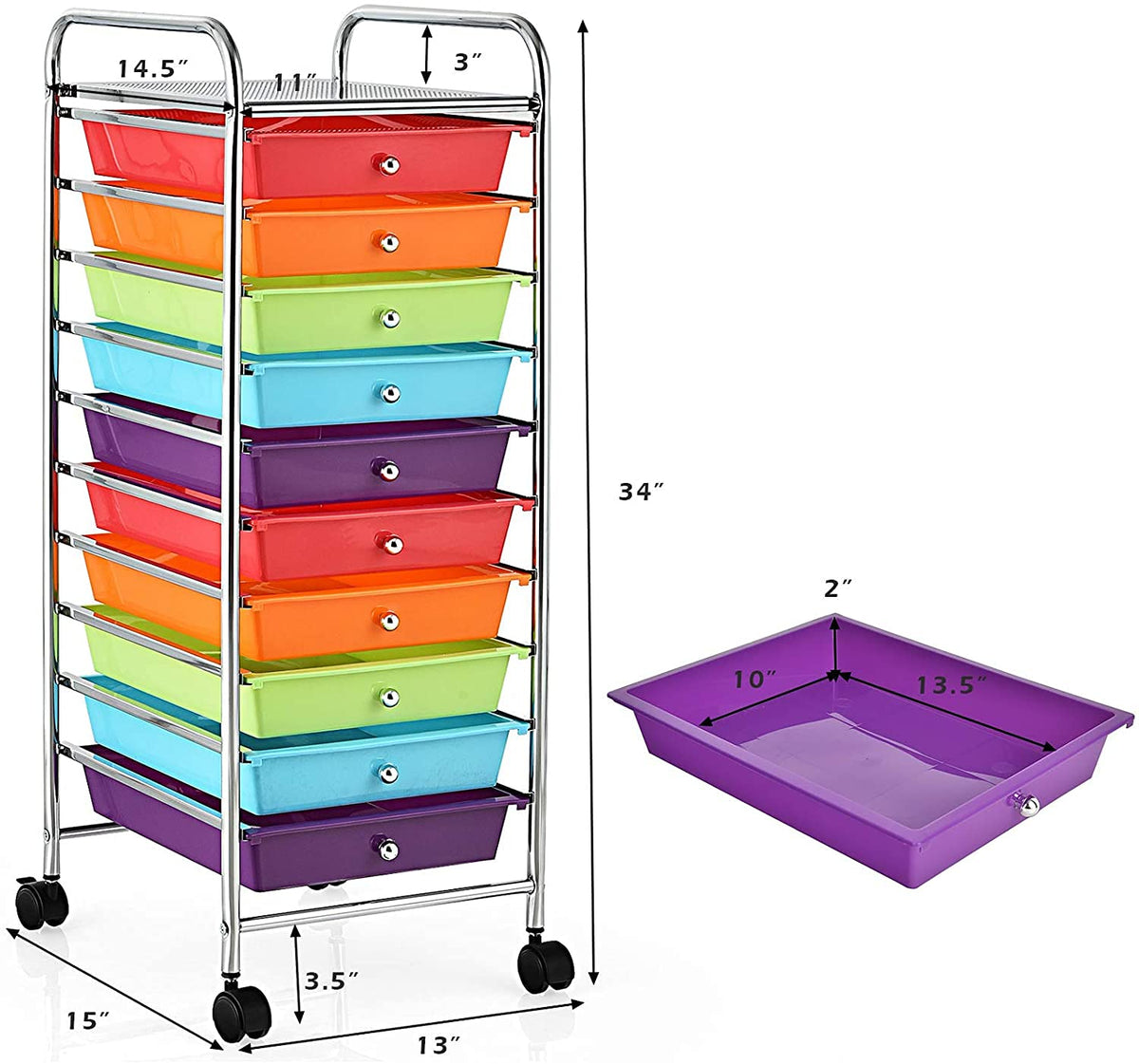10 Drawer Rolling Storage Cart with Wheels W947