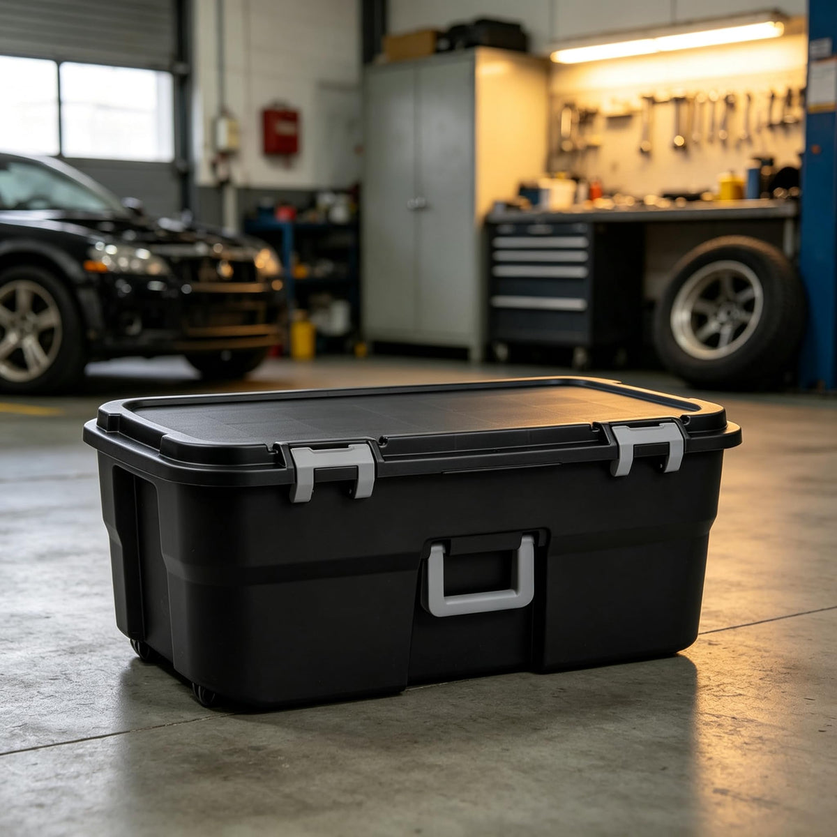 Black 22 Gallon Lockable Wheeled Storage Trunk E5617