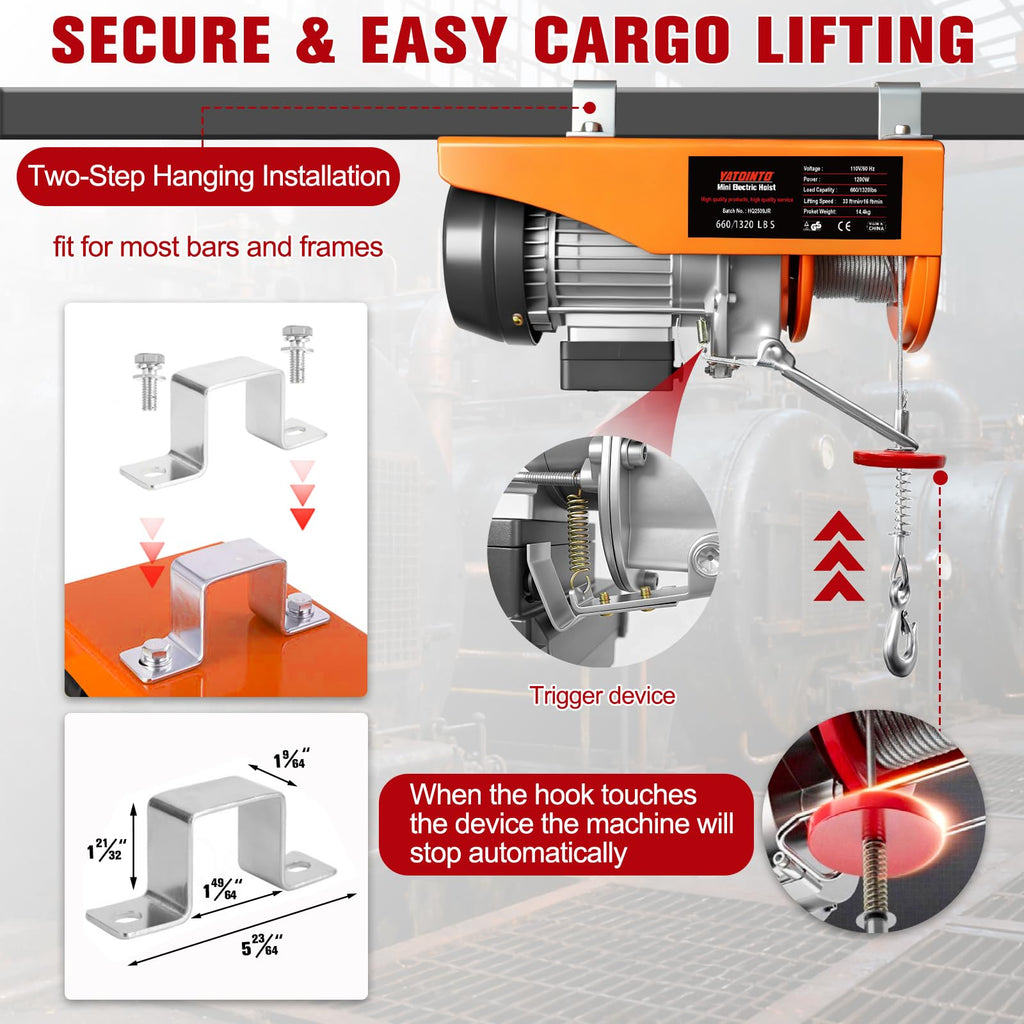 1320Lbs Electric Hoist with 13ft Remote Control Z228054