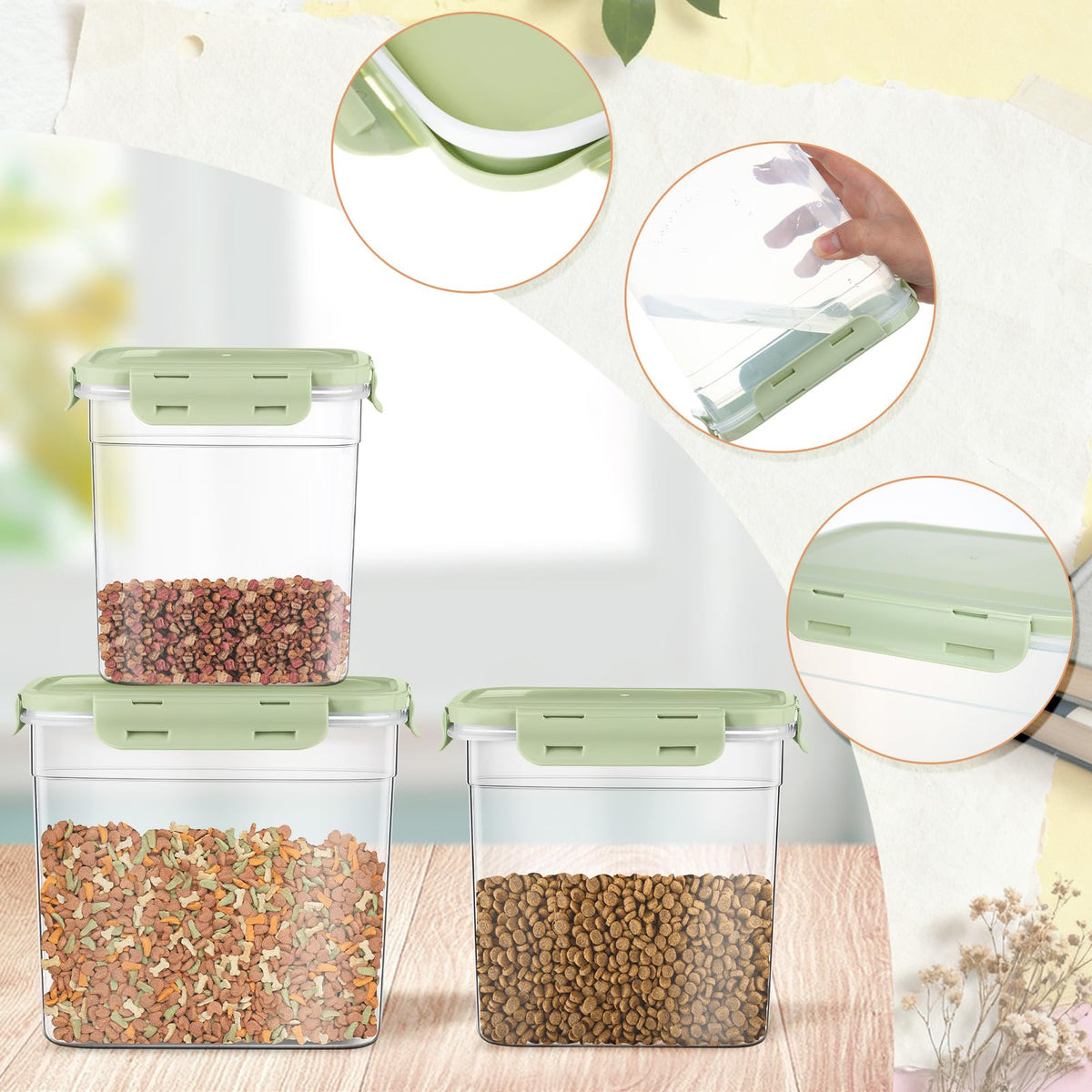 6 Pcs Dog and Cat Food Storage Containers with 2 Scoops N982