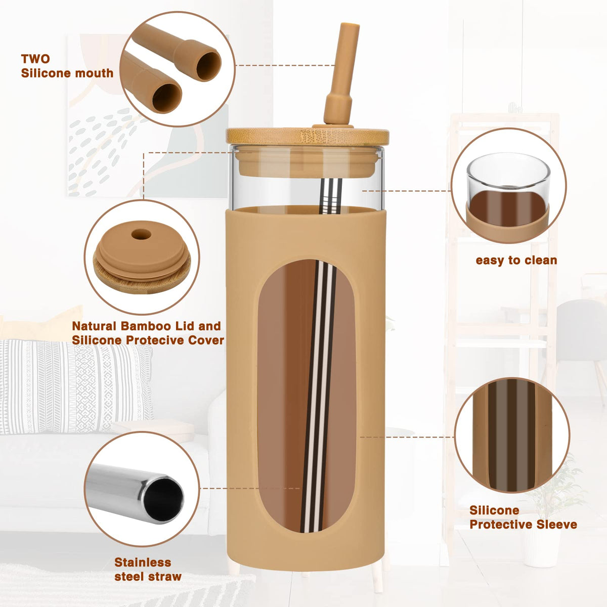 22 oz Glass Tumbler with Lid & Straw T450566