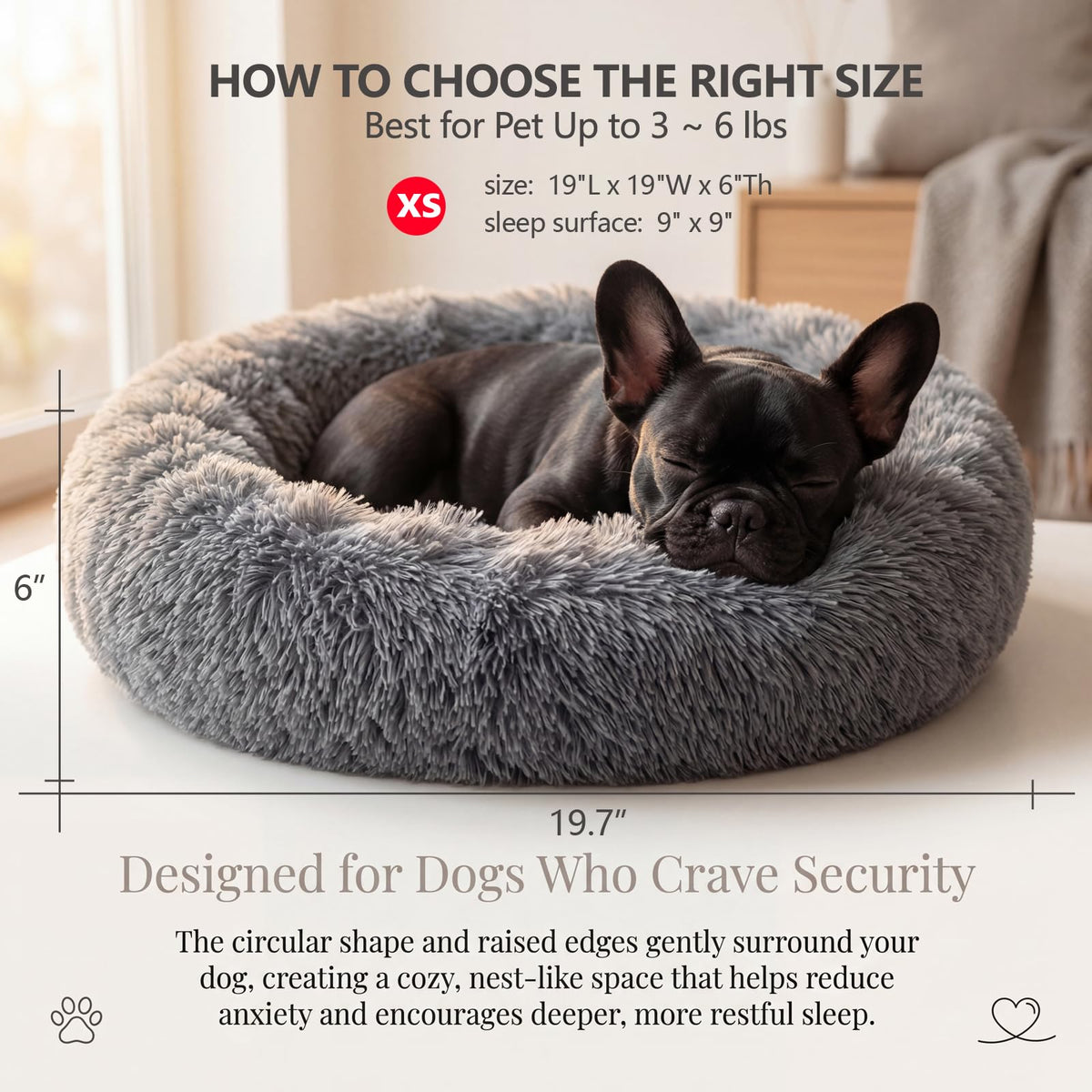 Small Anti-Anxiety Machine Washable Fluffy Round Dog Bed X900
