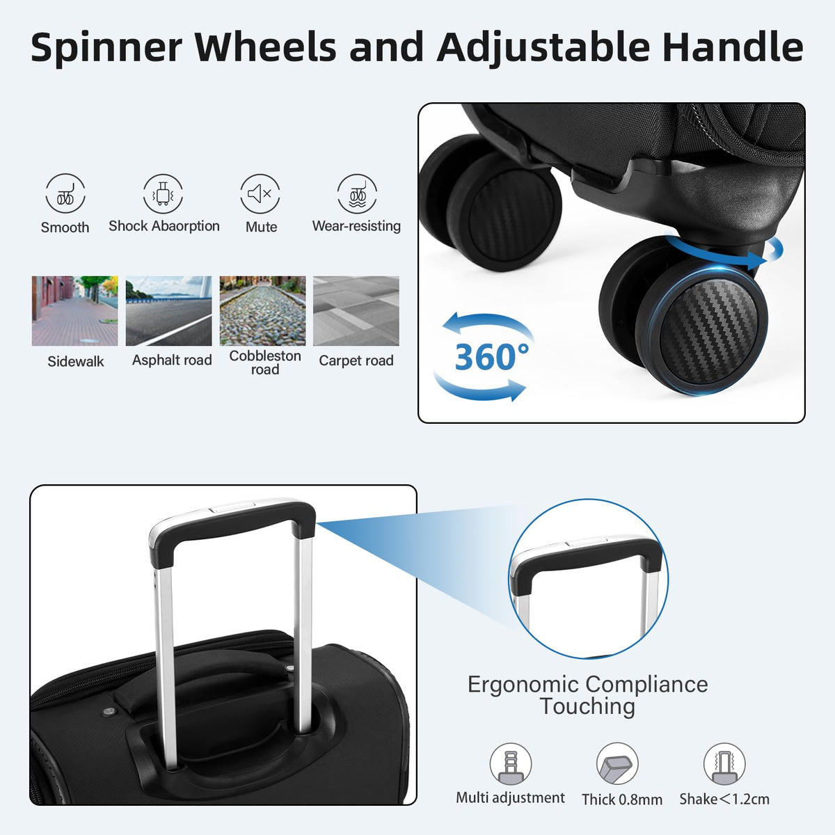 16 Inch Underseat Carry On Luggage with Spinner Wheels, Black P128