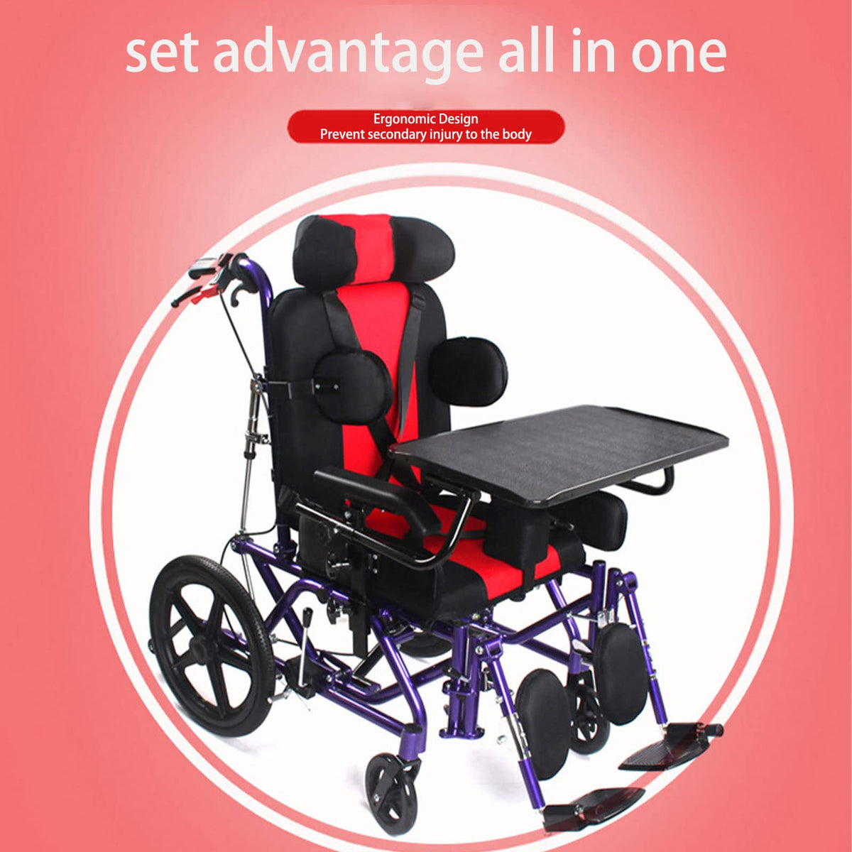 Lightweight Transport Wheelchair with Handbrakes, Flip Back Detachable Full Arms and Elevating Leg Rest X2623