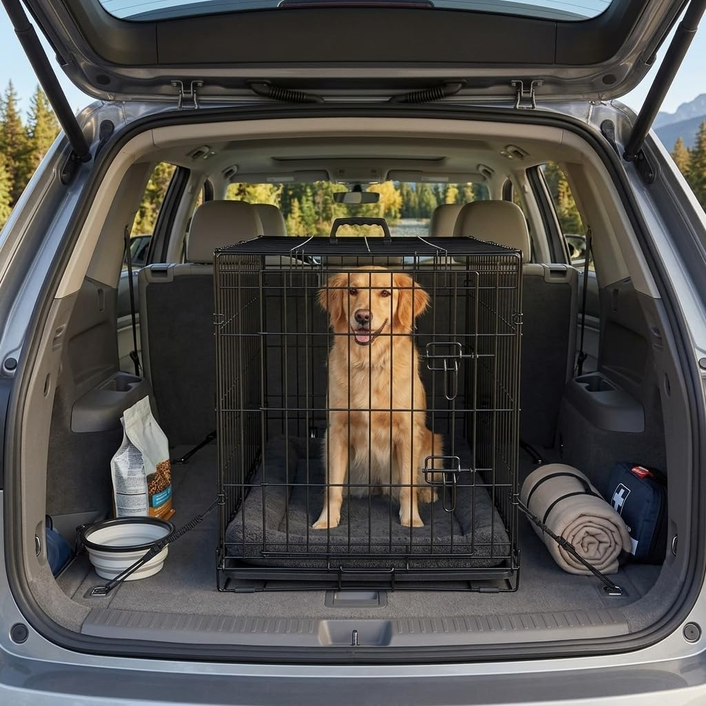 48 Inch Heavy Duty Folding Metal Wire Dog Crate with Double Doors N546489