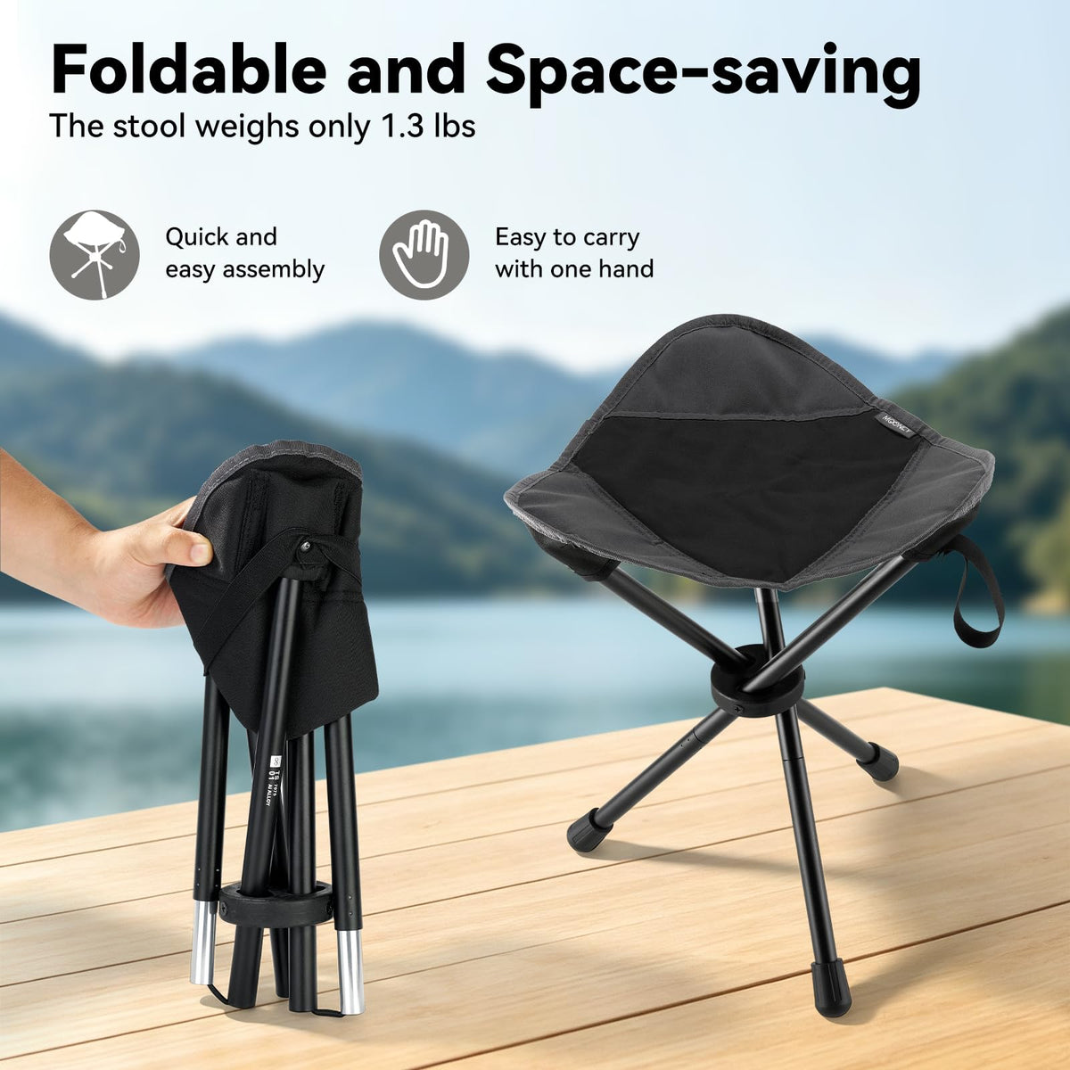 18"×14.5" Aluminum Alloy Folding Camping Stool, Black M124137