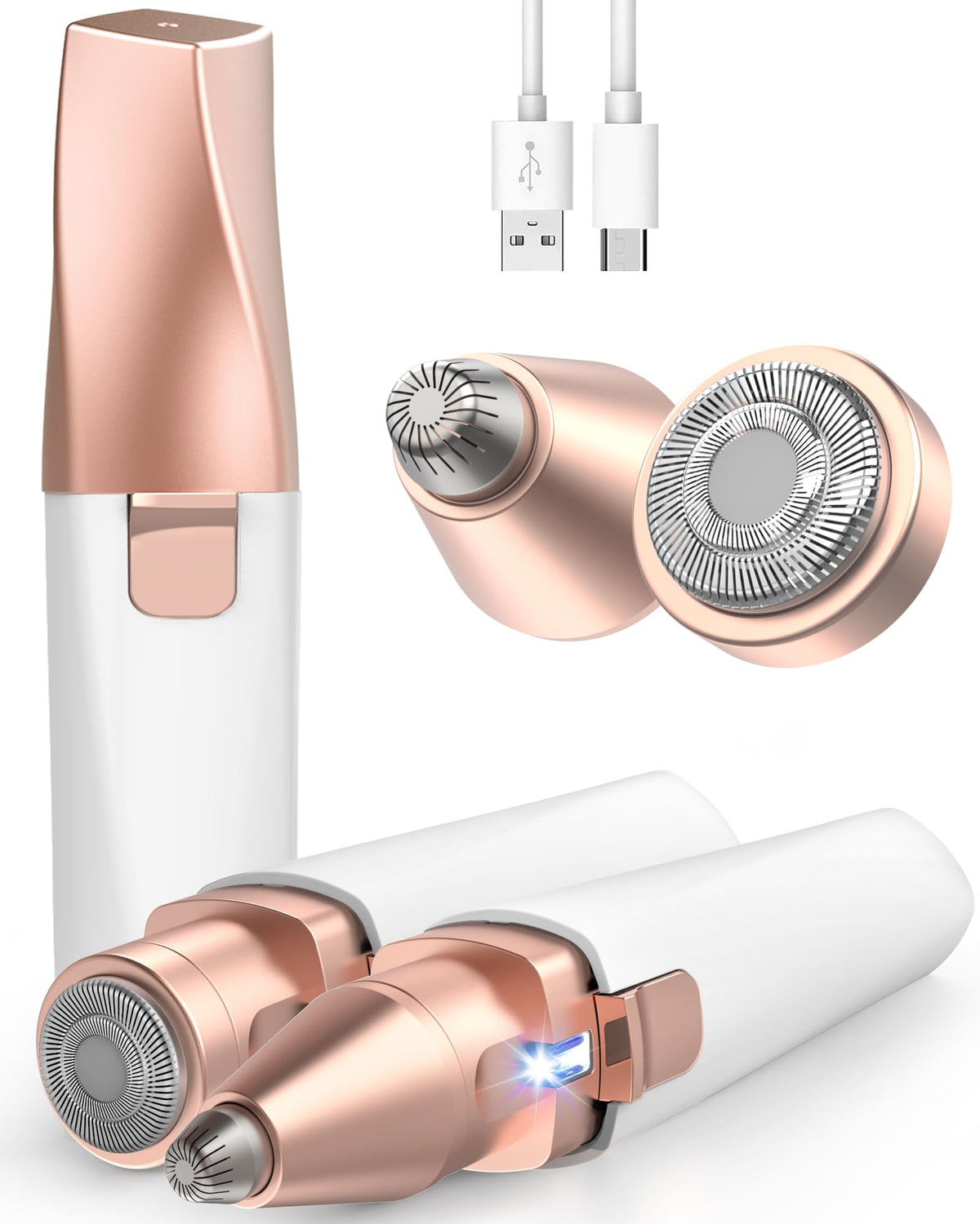 2 in 1 Rechargeable Eyebrow Trimmer Facial Hair Remover with LED Light R418036