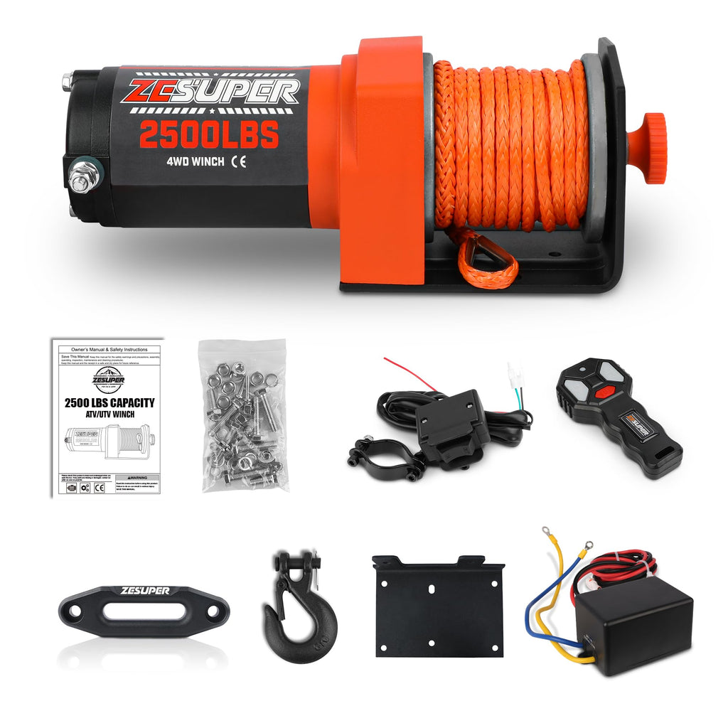 2500 lb Electric Winch 30ft Synthetic Rope 12V DC R3145