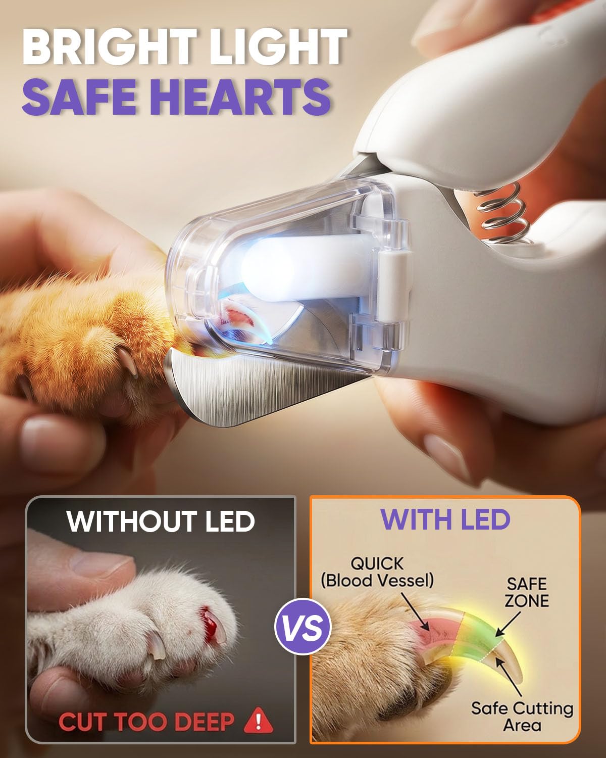 2-in-1 Cat & Dog Nail Clippers with Grinder and LED Lights W1043