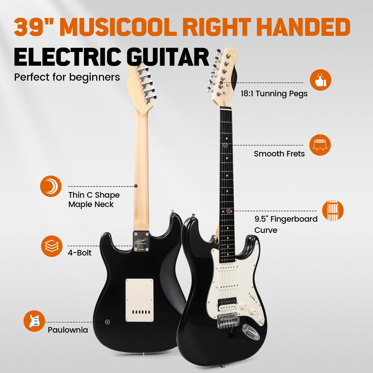 39" Beginner Electric Guitar Starter Kit with Amp Black M986947