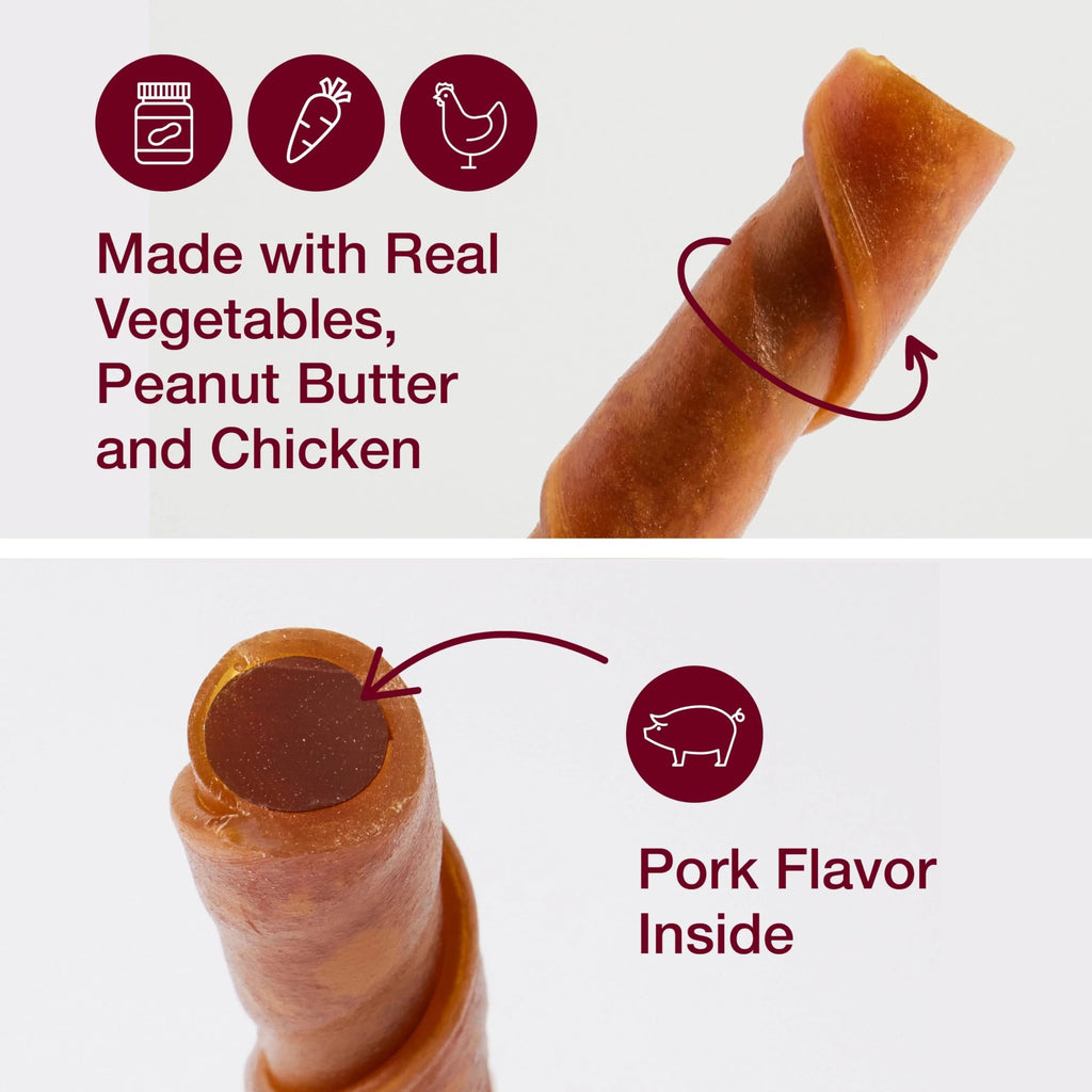 Peanut Butter Pork Flavor Rawhide-Free Dog Chews 6 Twistz I7685