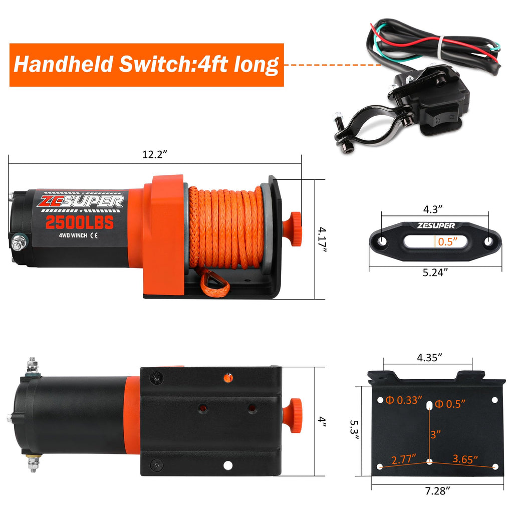 2500 lb Electric Winch 30ft Synthetic Rope 12V DC R3145
