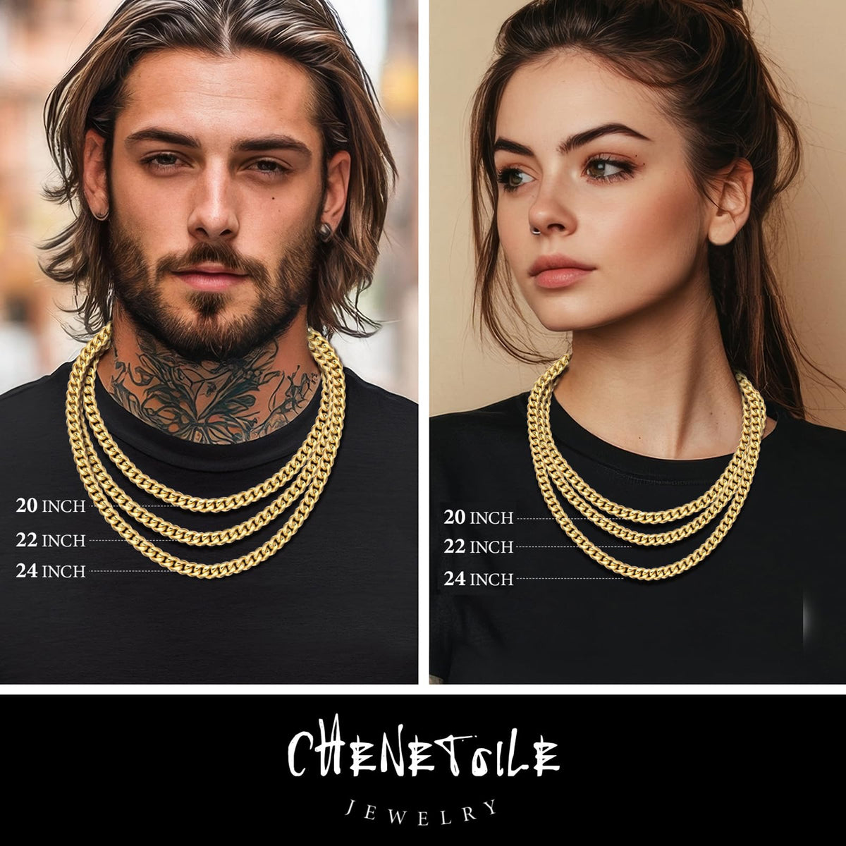 8mm Gold Cuban Link Chain 316L Stainless Steel Necklace U5238