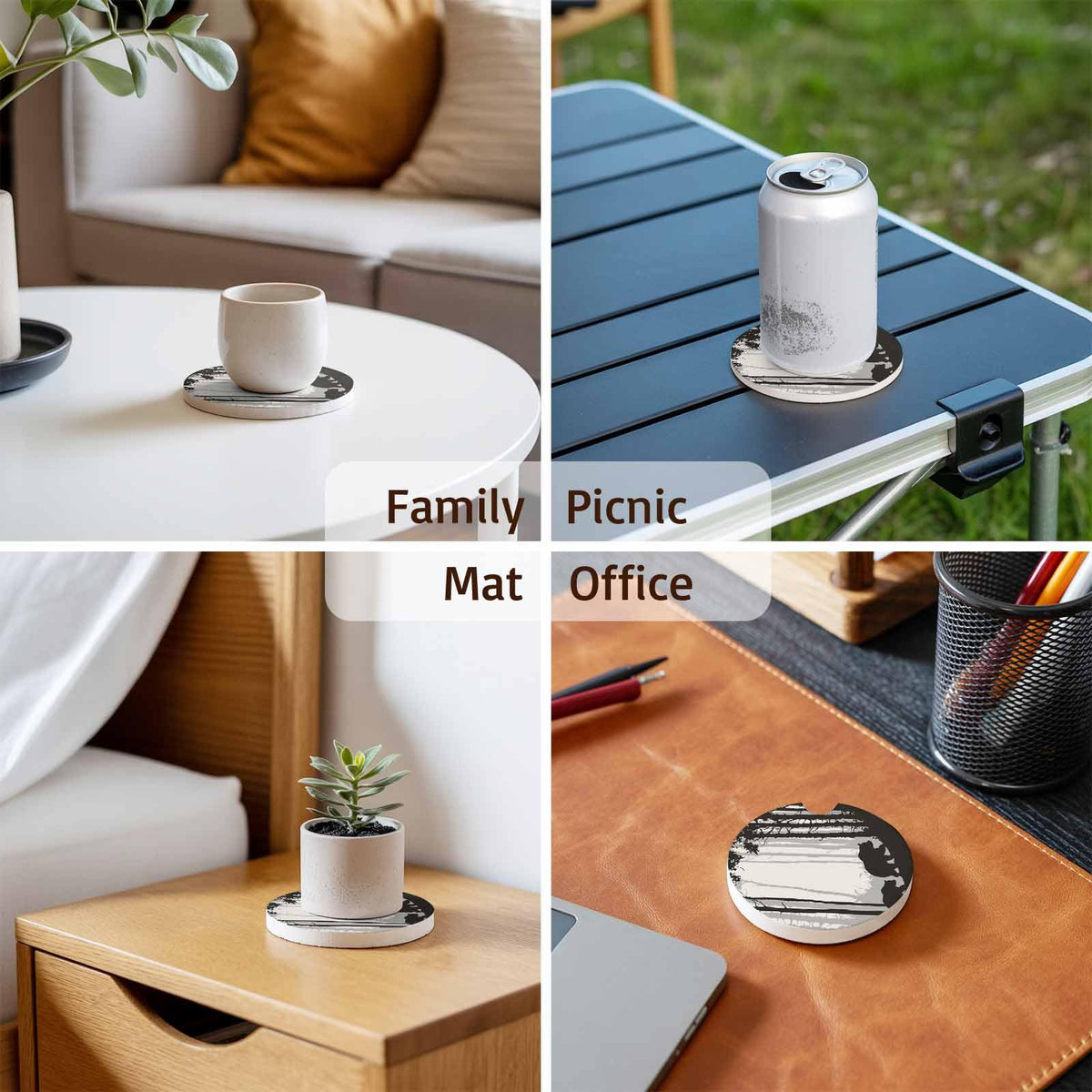 Black Ceramic Stone Car Coasters Set of 2 E27420