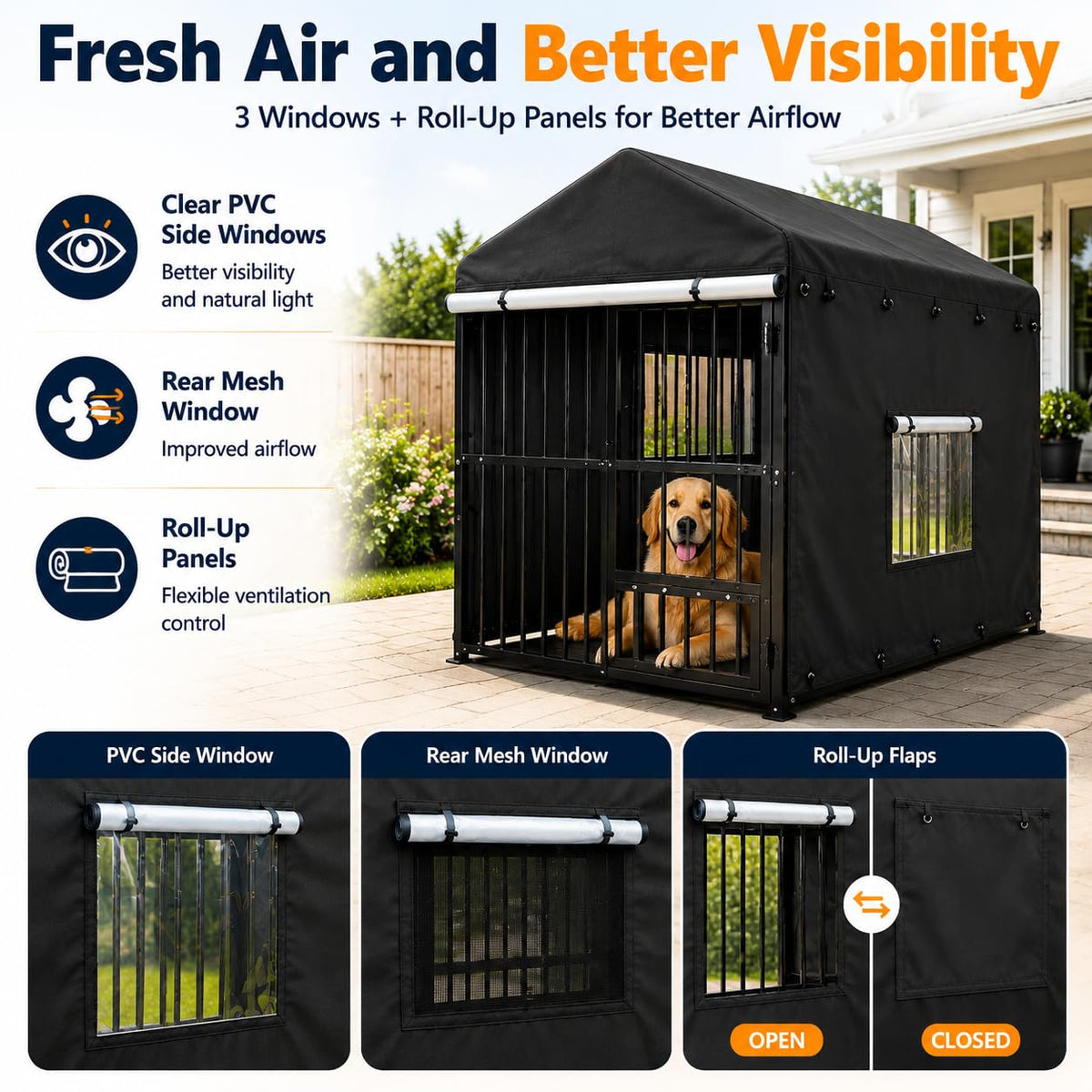 Heavy Duty Outdoor Dog Kennel with Cover J95318