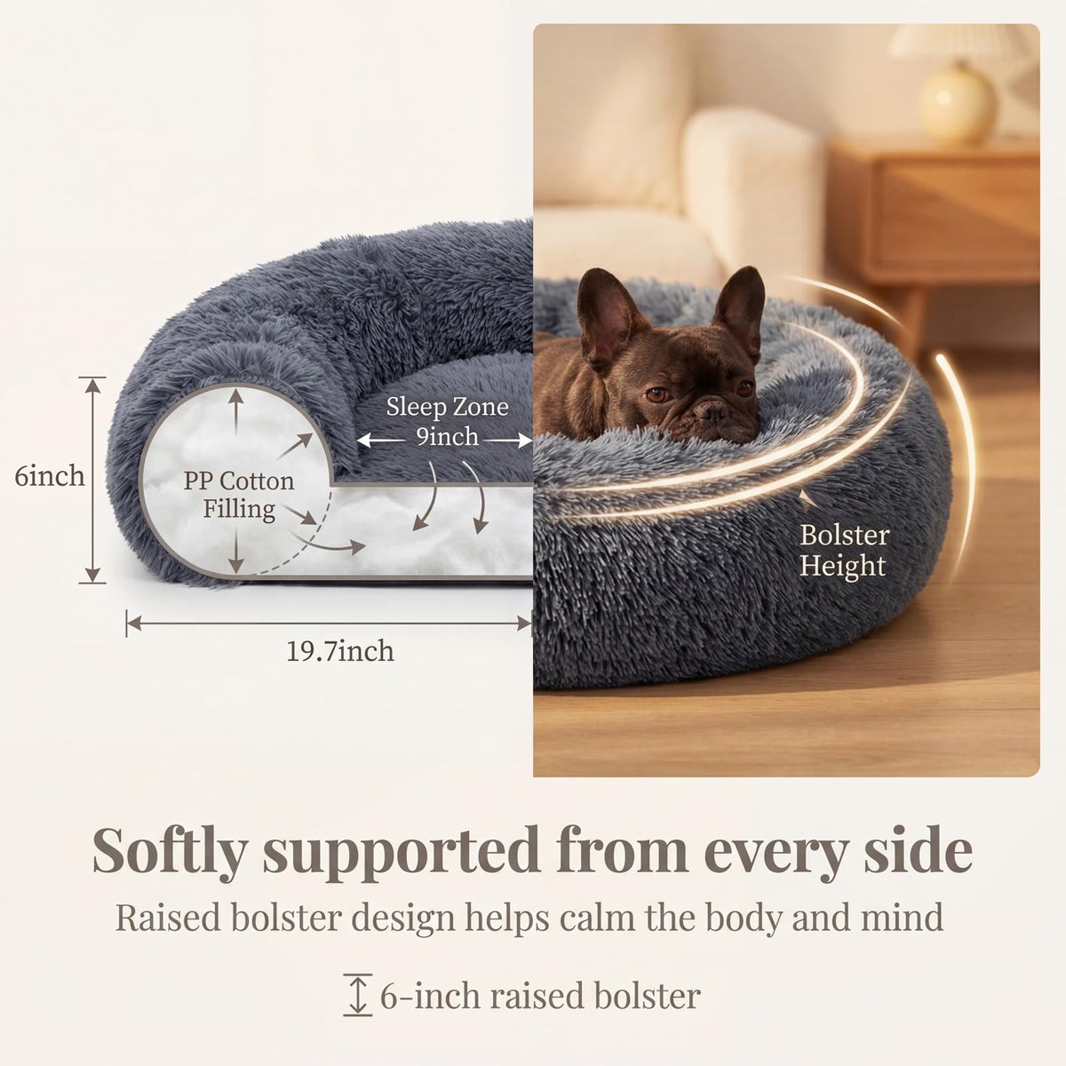 Small Anti-Anxiety Machine Washable Fluffy Round Dog Bed X900