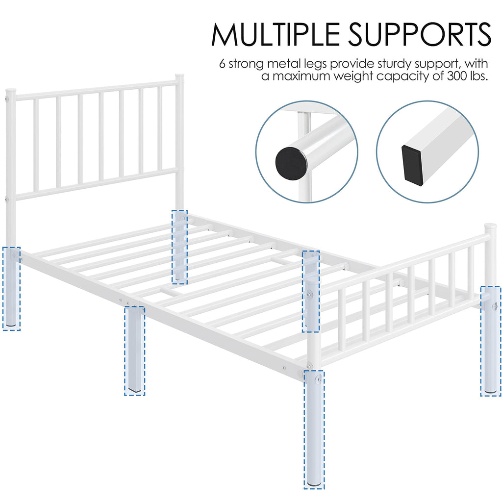 Twin Size White Metal Platform Bed Frame with Spindle Headboard B295