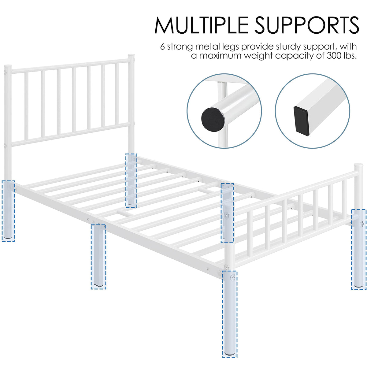 Twin Size White Metal Platform Bed Frame with Spindle Headboard B295