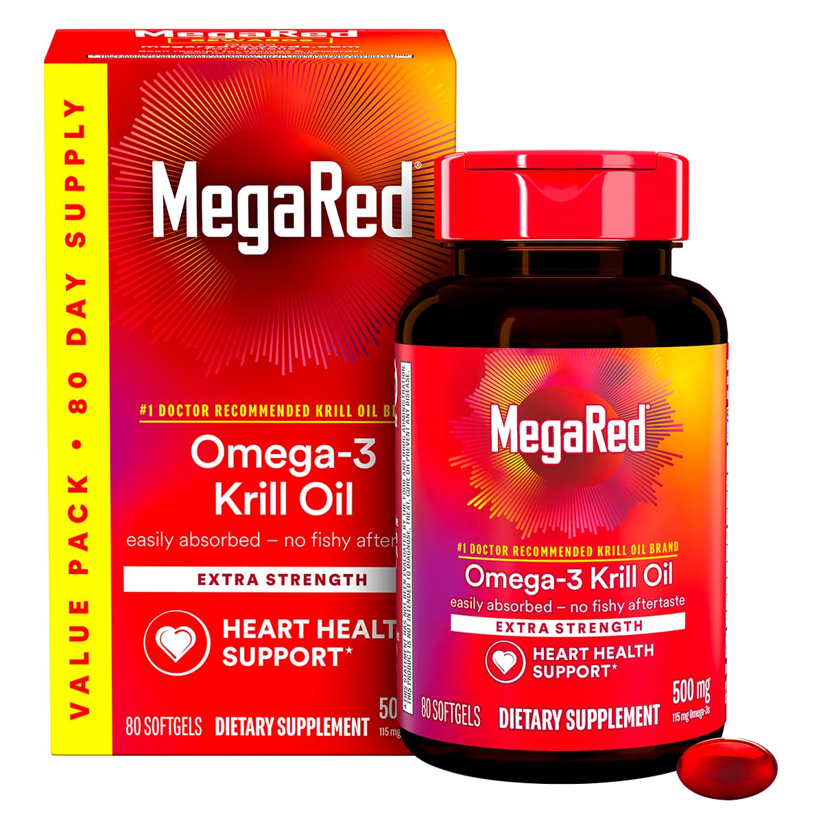 500mg Omega-3 Krill Oil Softgels 80 Count 2 Pack X12134
