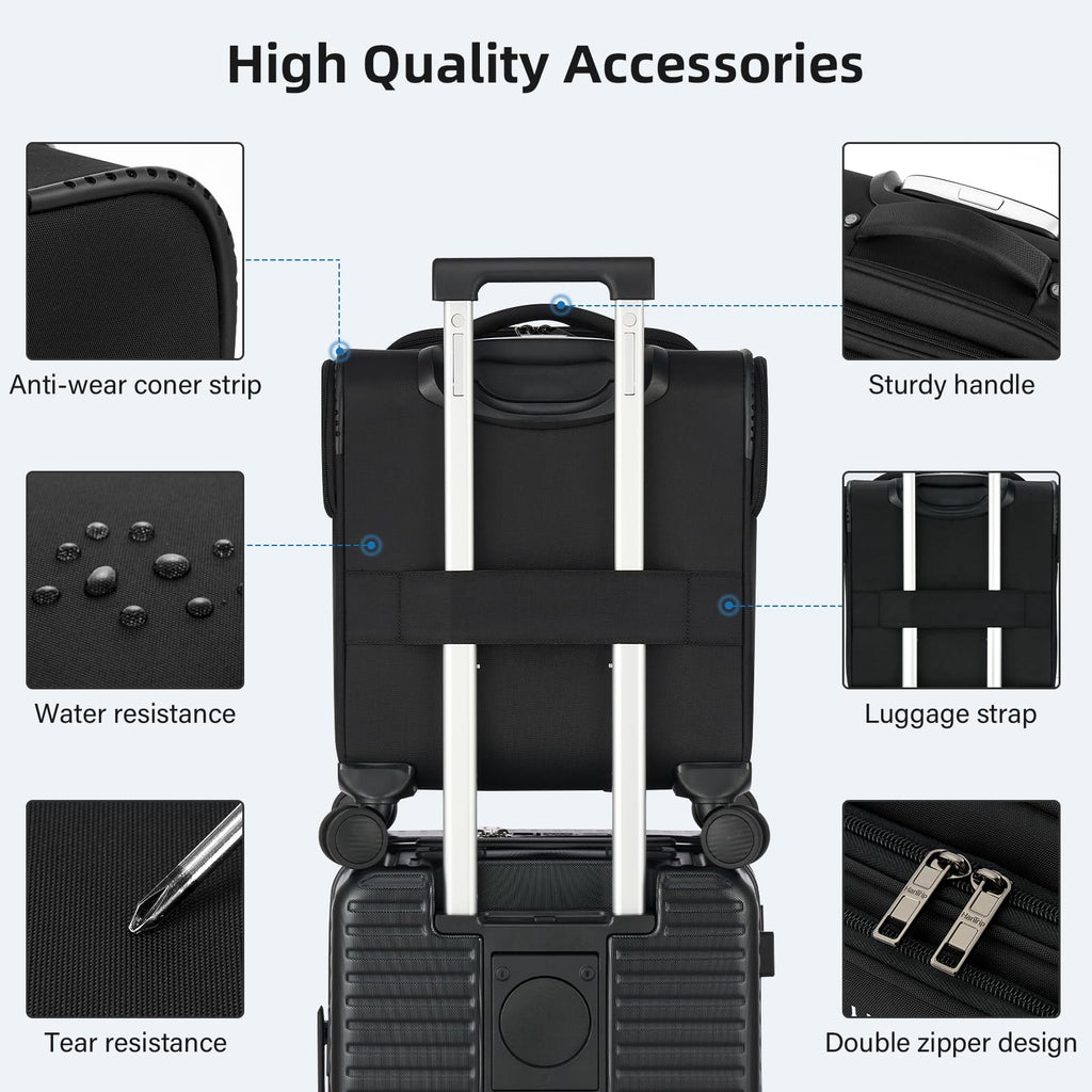 16 Inch Underseat Carry On Luggage with Spinner Wheels, Black P128