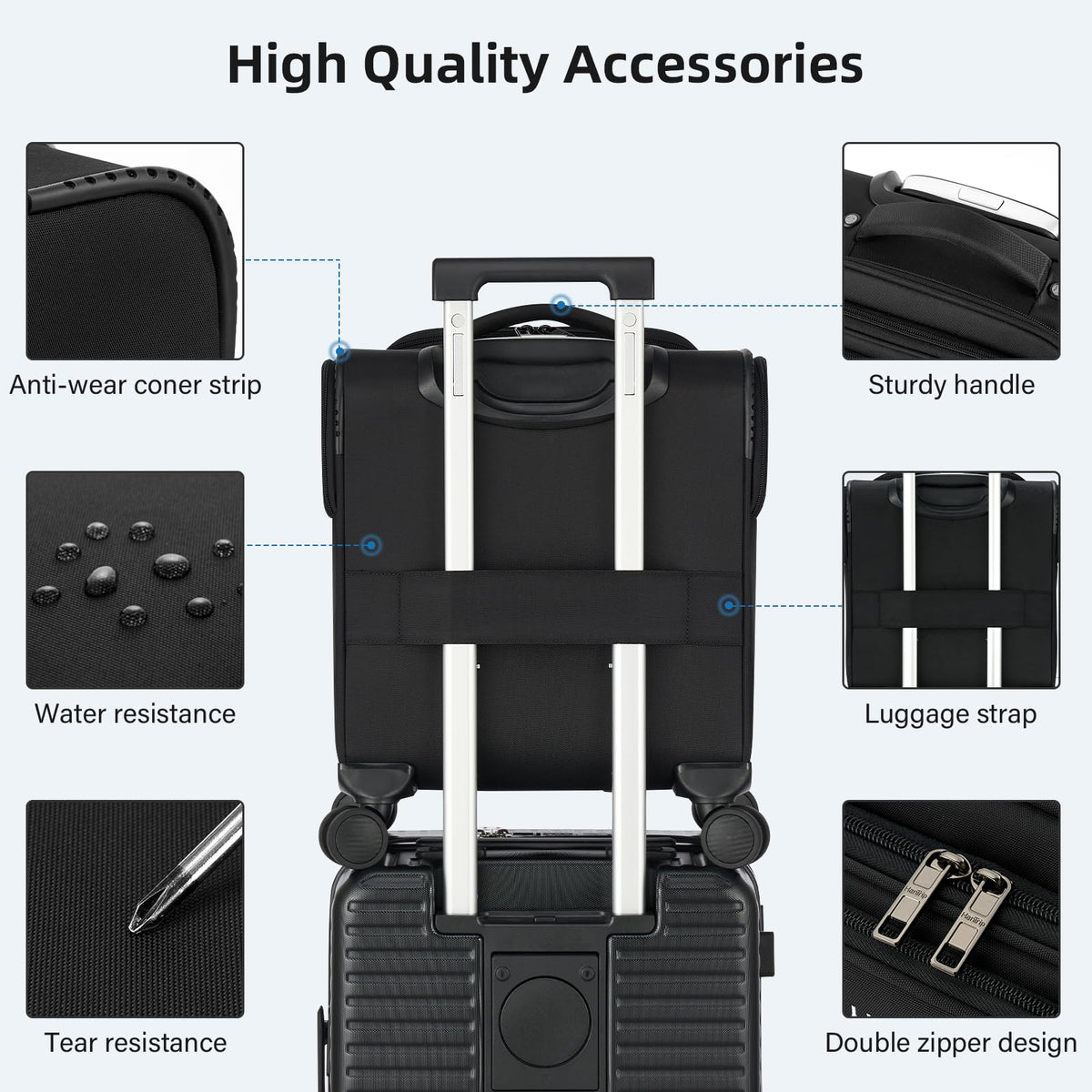 16 Inch Underseat Carry On Luggage with Spinner Wheels, Black P128